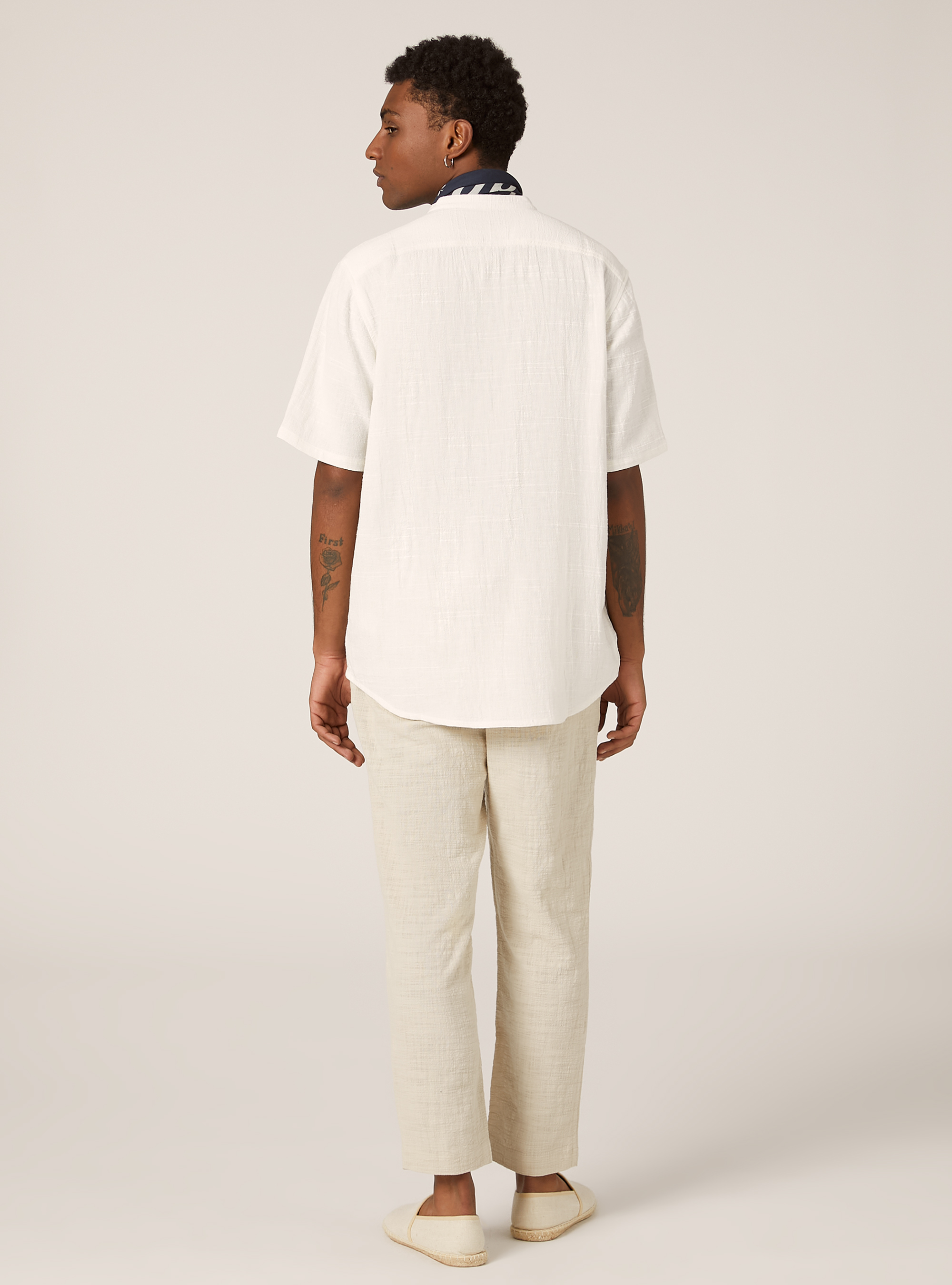 Linen blend shirt with Korean collar, WH2 WHITE