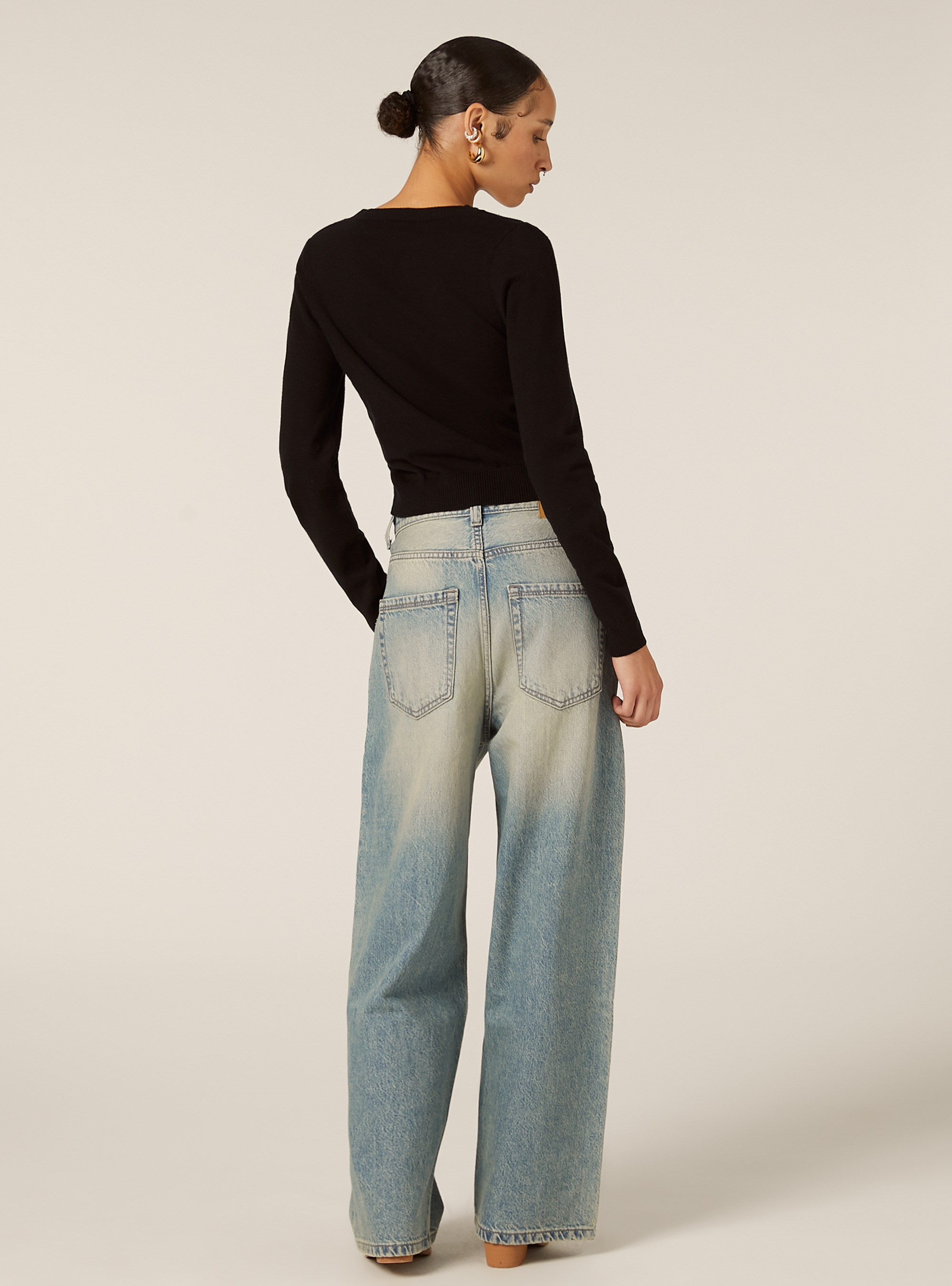 Boxy fit V-neck pullover, BK1 BLACK