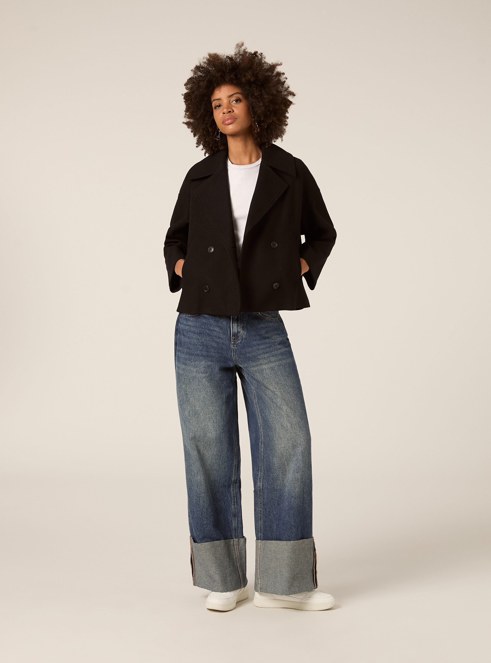 Short wool coat, BK1 BLACK