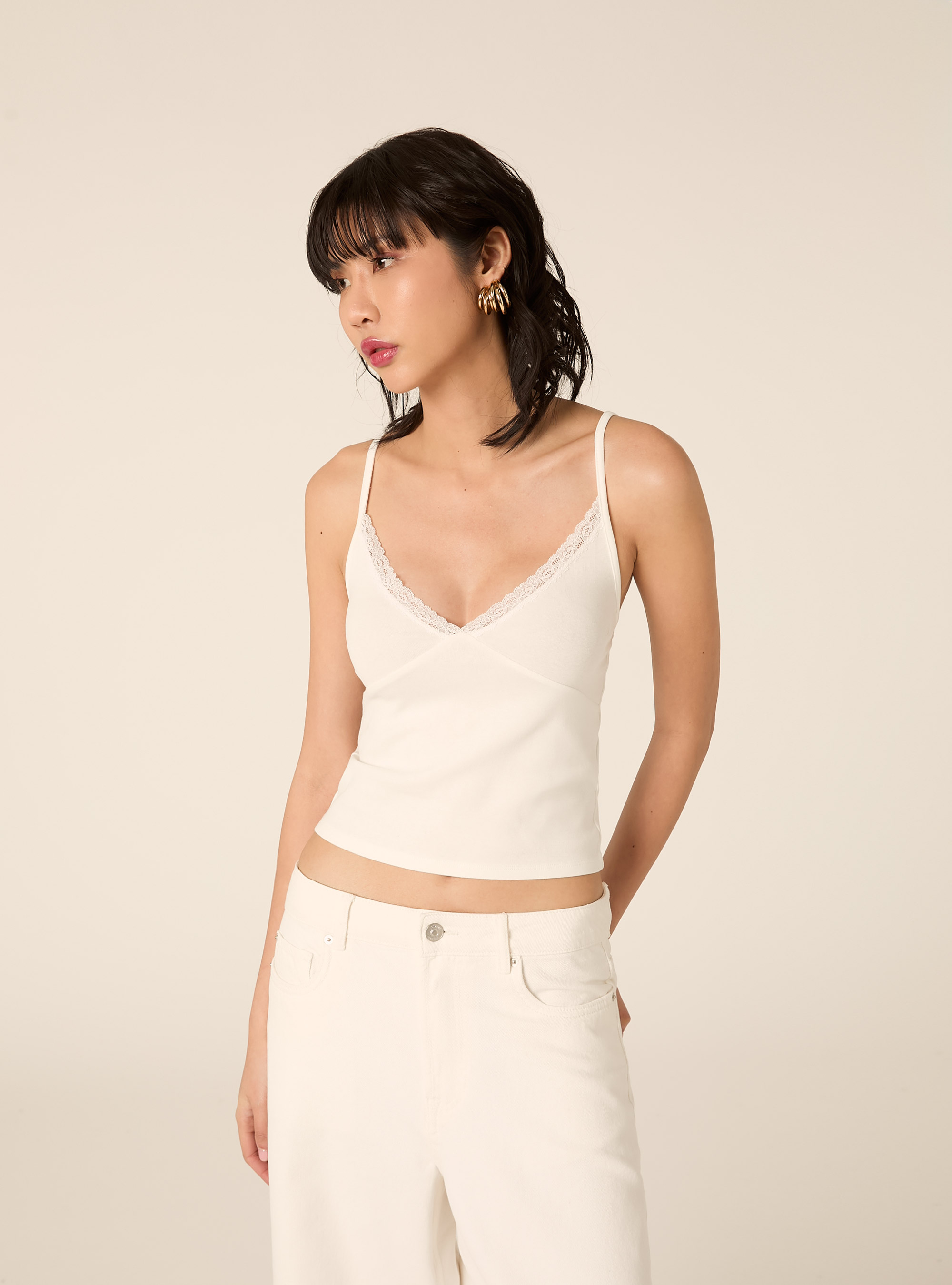 Bralette Top with Lace Detail, WH2 WHITE