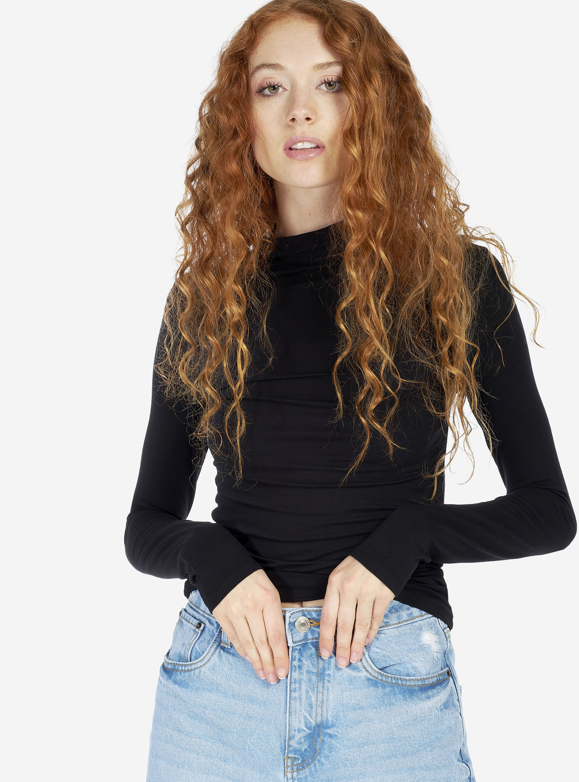 T-shirt phosphorescente &agrave; col roul&eacute;, C101 BLACK