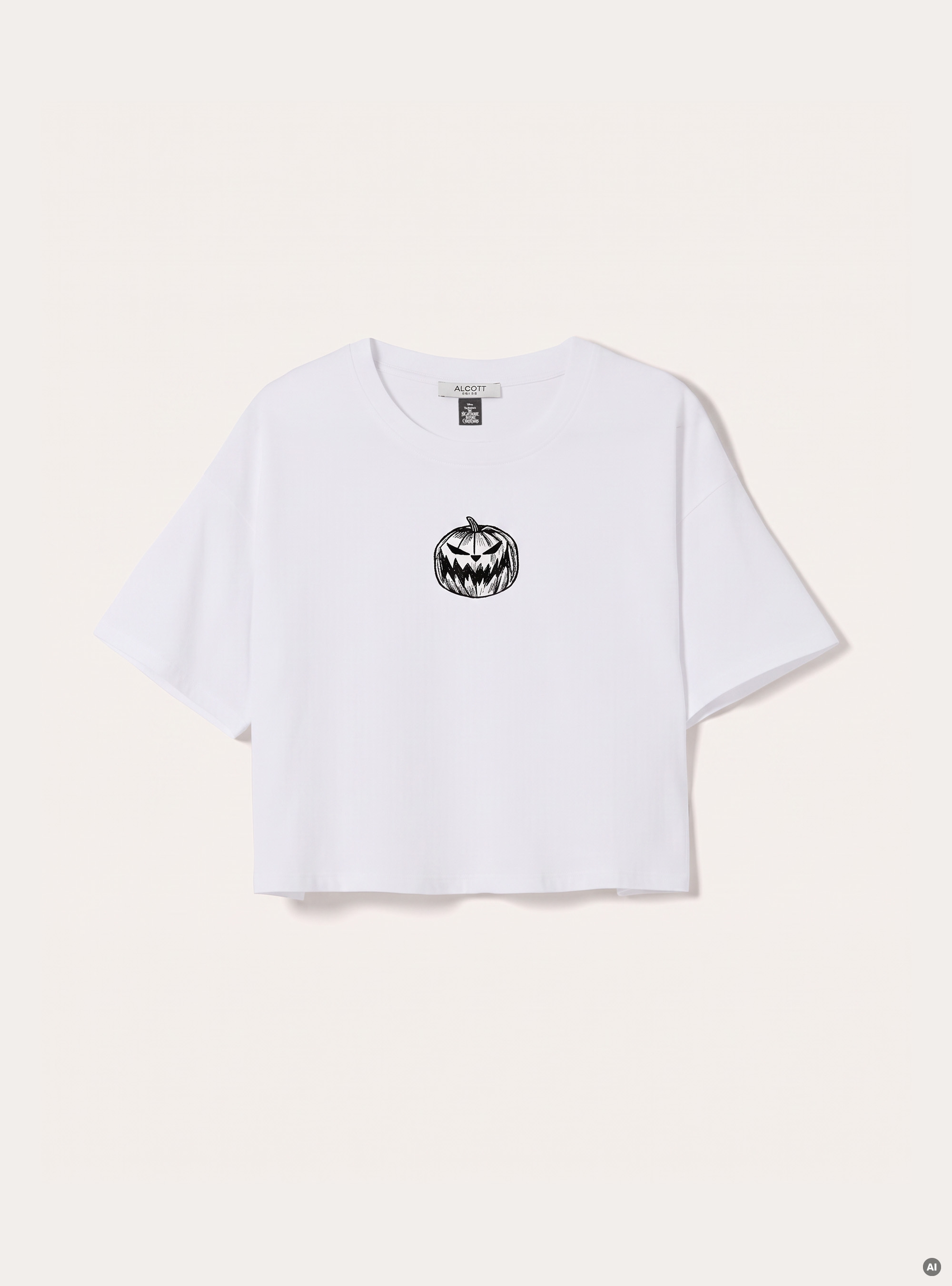 Camiseta crop con estampado Nightmare Before Christmas, WH3 WHITE
