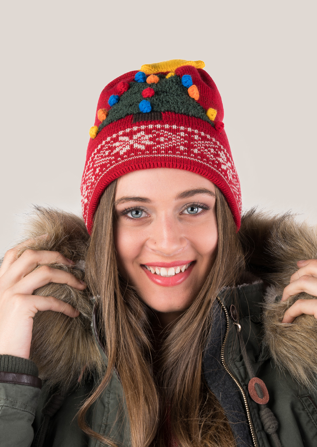 Cappello albero pon pon, C350 RED