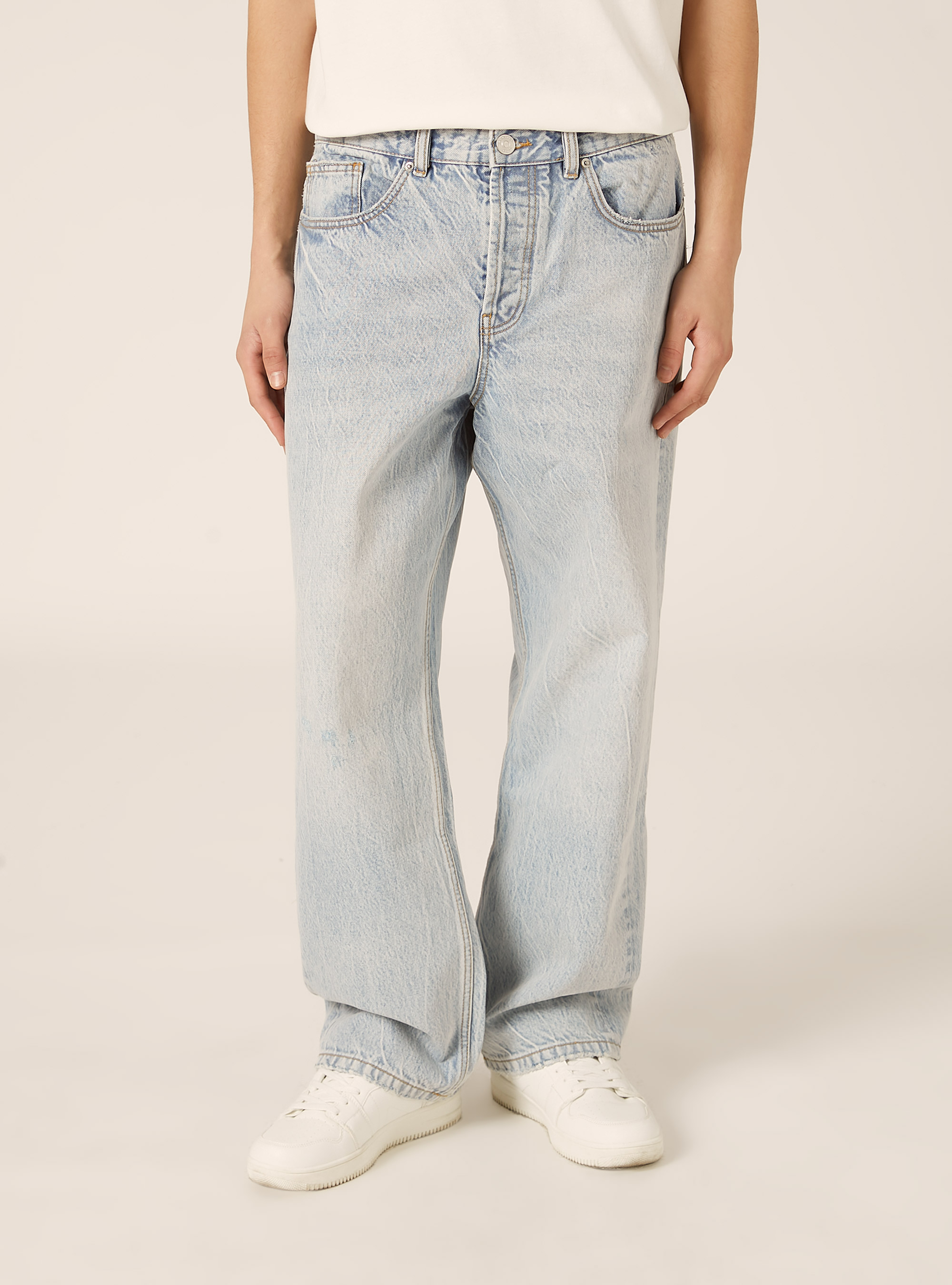 Pantaloni straight fit in denim, D007 LIGHT AZURE