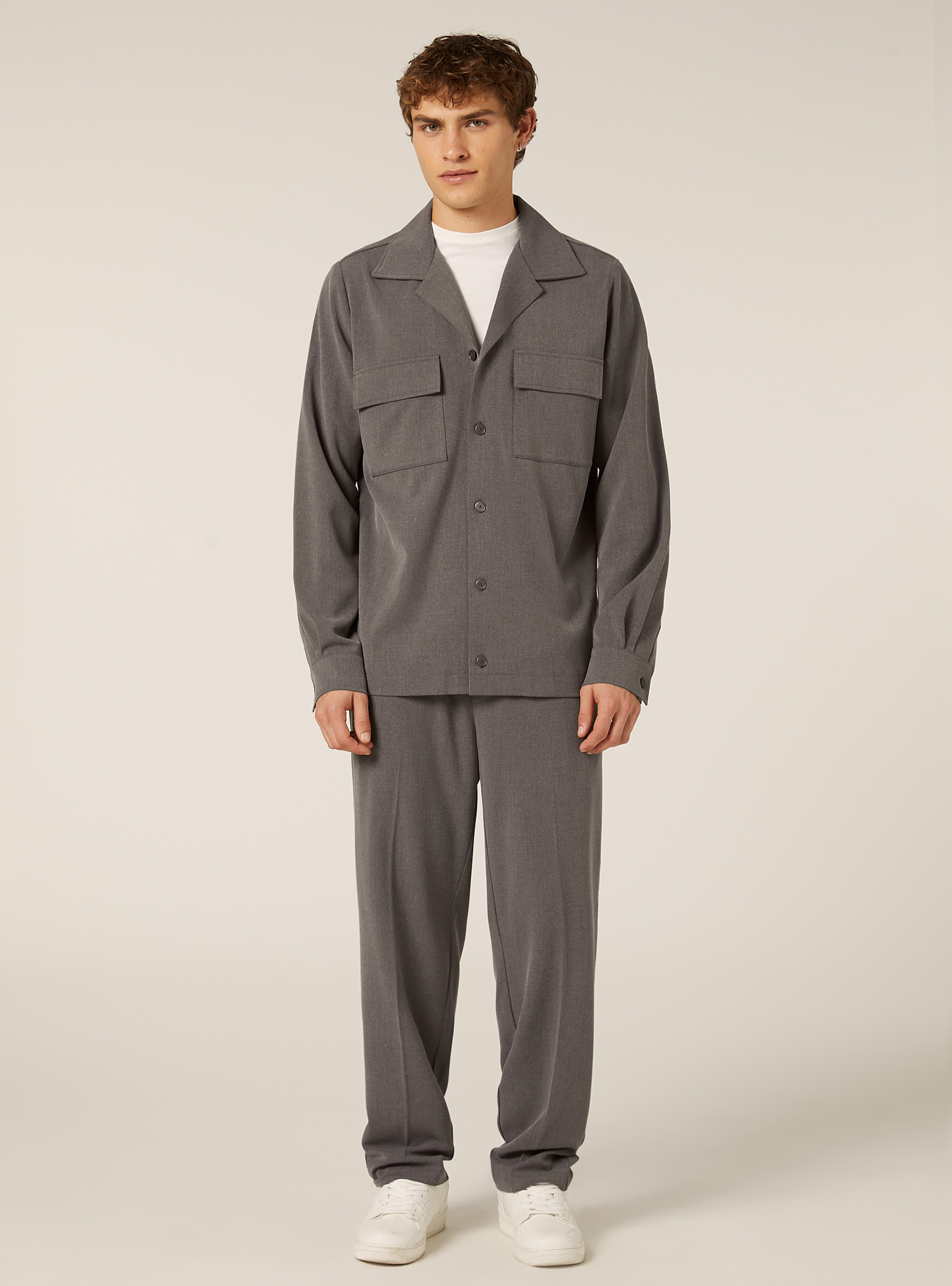 Twillhemd mit großen Taschen, MGY1 GREY MEL DARK