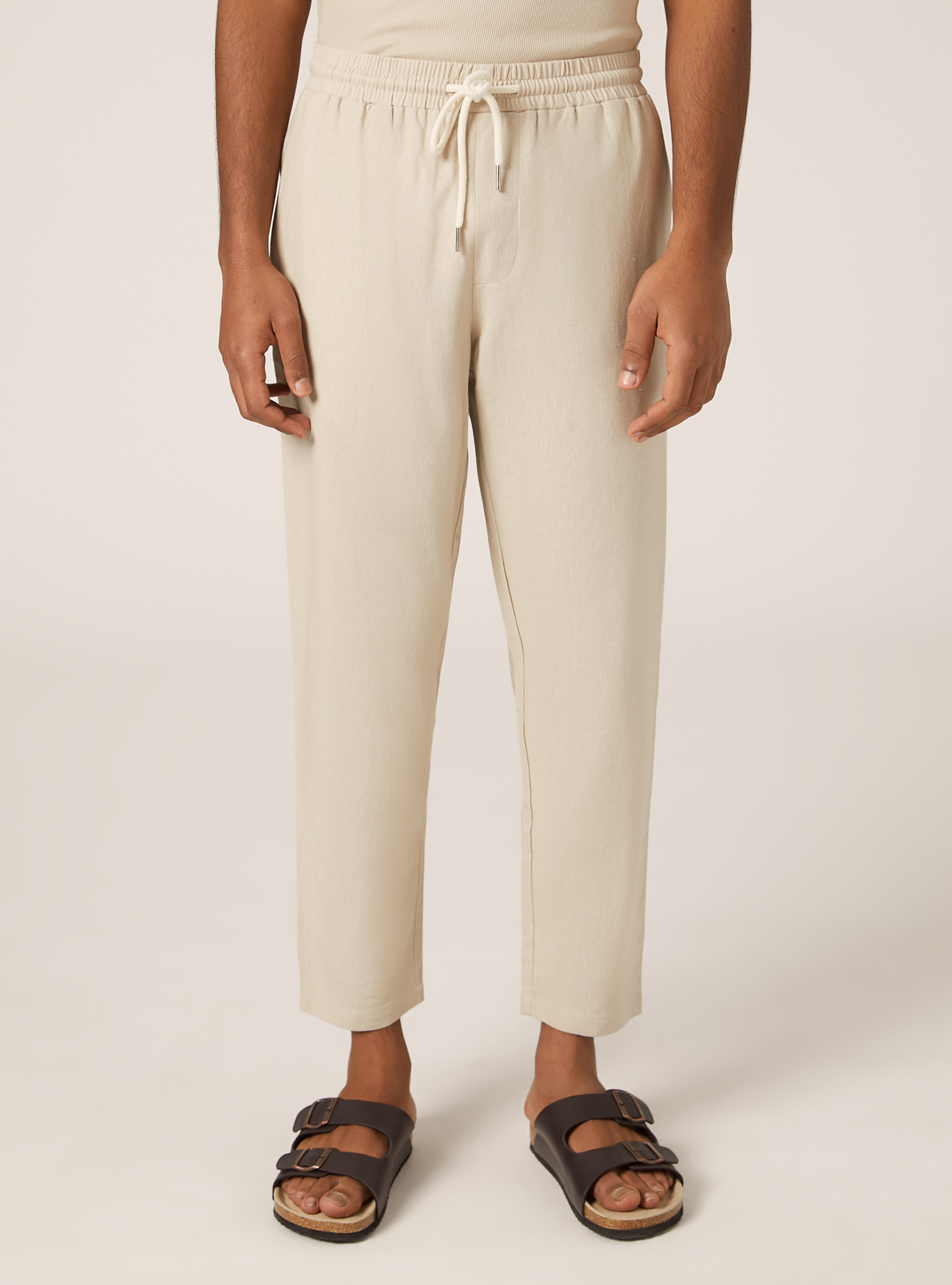 Pantaloni jogger in misto lino, BEIGE CHIARO