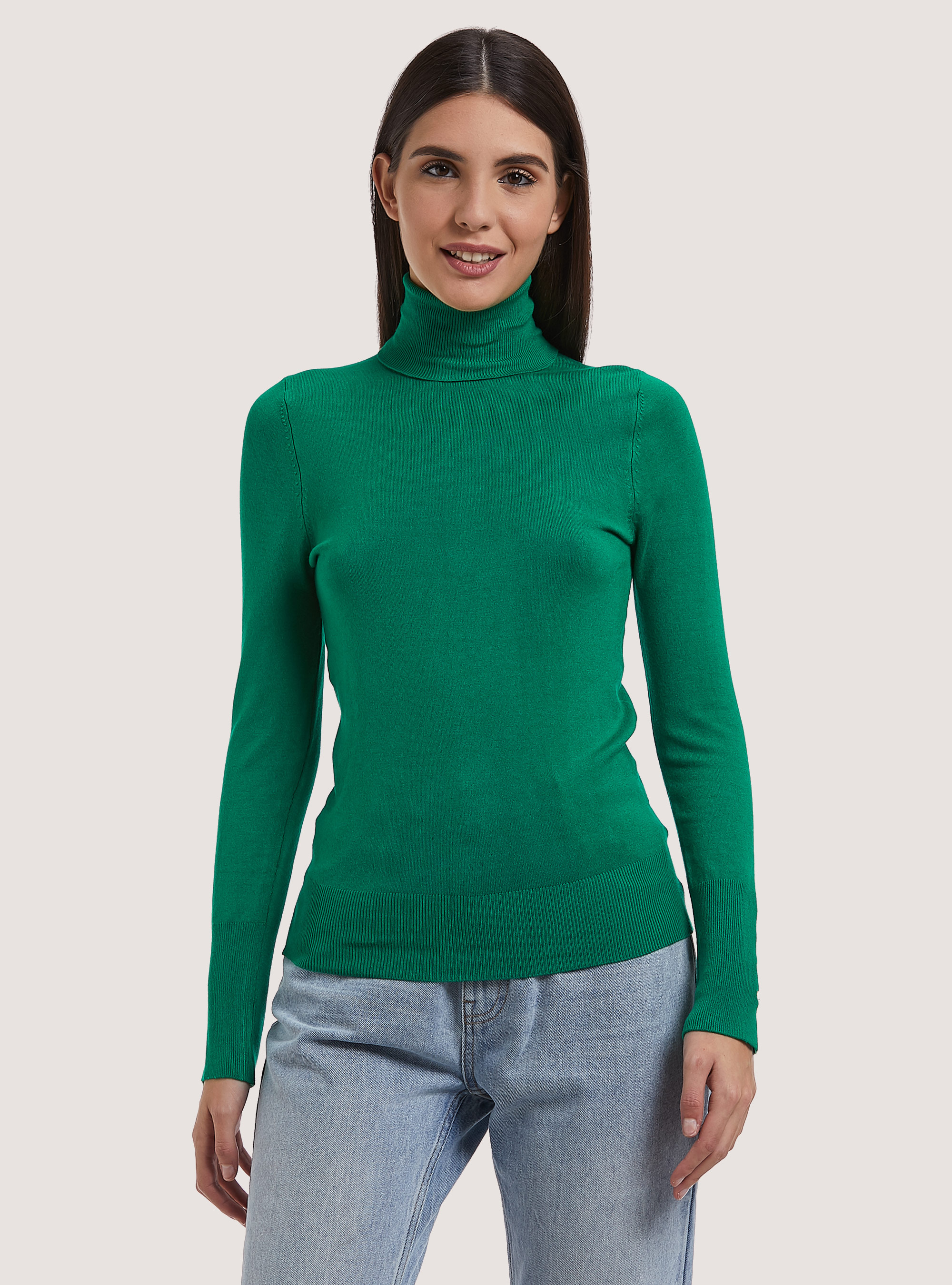 Pullover a collo alto con bottoni sulla manica, GN2 GREEN MEDIUM
