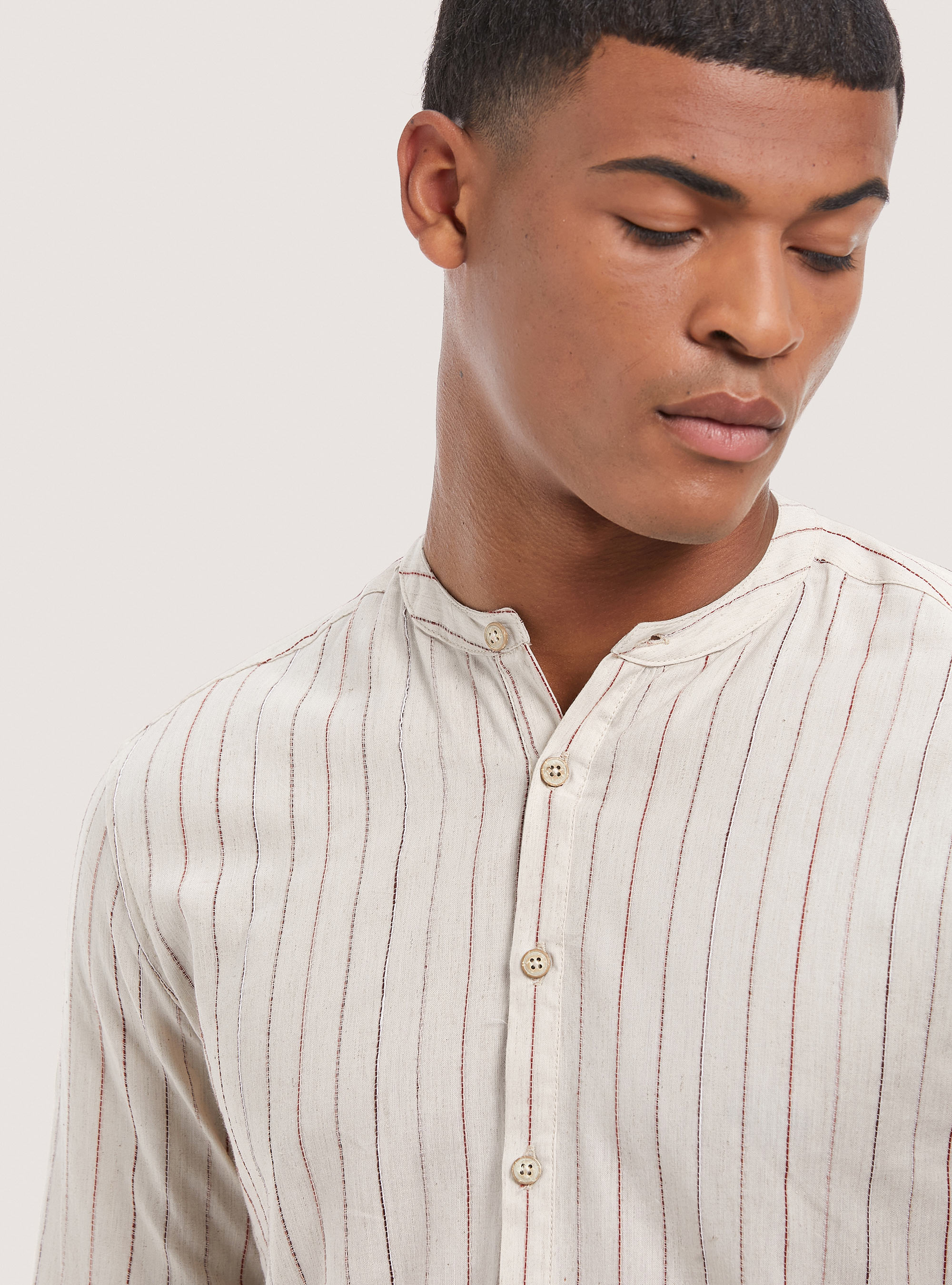 Camisa de rayas en mezcla de lino, MULTICOLORE