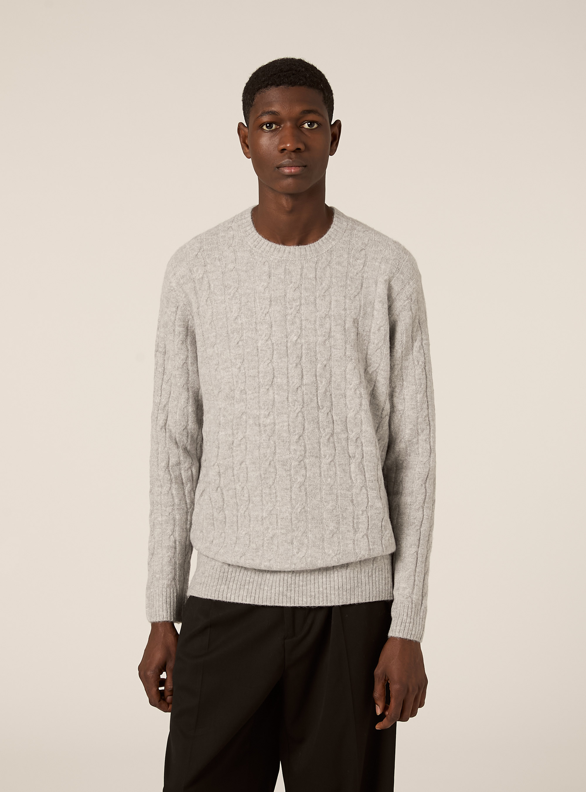 Maglione girocollo cable, MGY2 GREY MEL MEDIUM