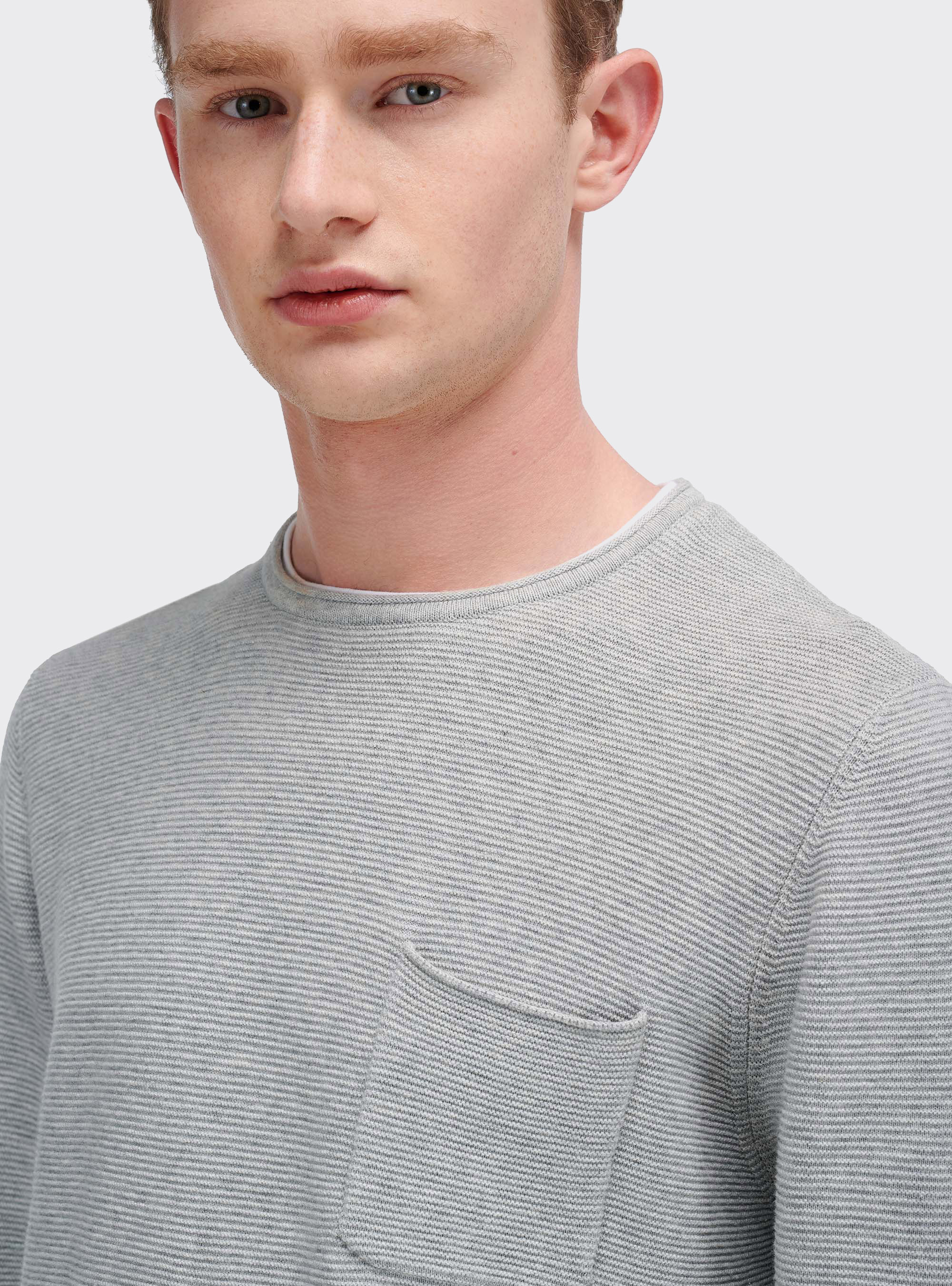 Roll neck sweater with T-shirt detail and one front pocket, LIGHT GREY MELANGE