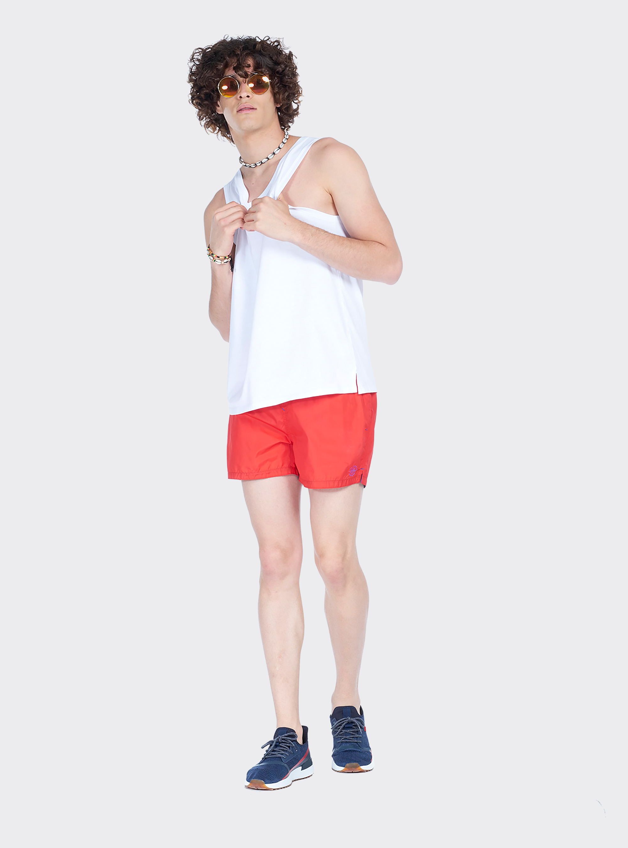 Costume con logo ricamato e cordino a contrasto, C352 RED