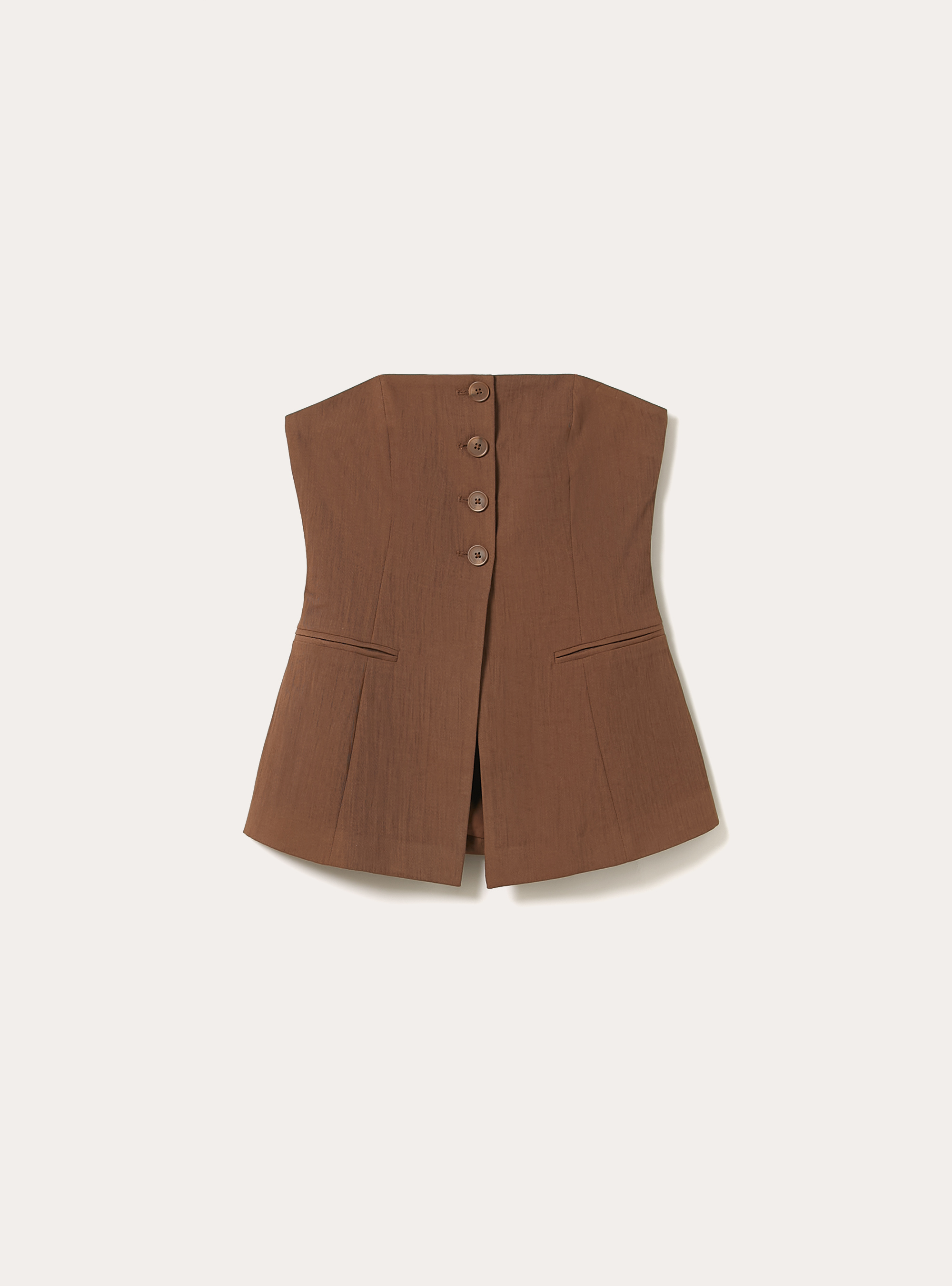 Chaleco cruzado con textura, BR2 BROWN MEDIUM