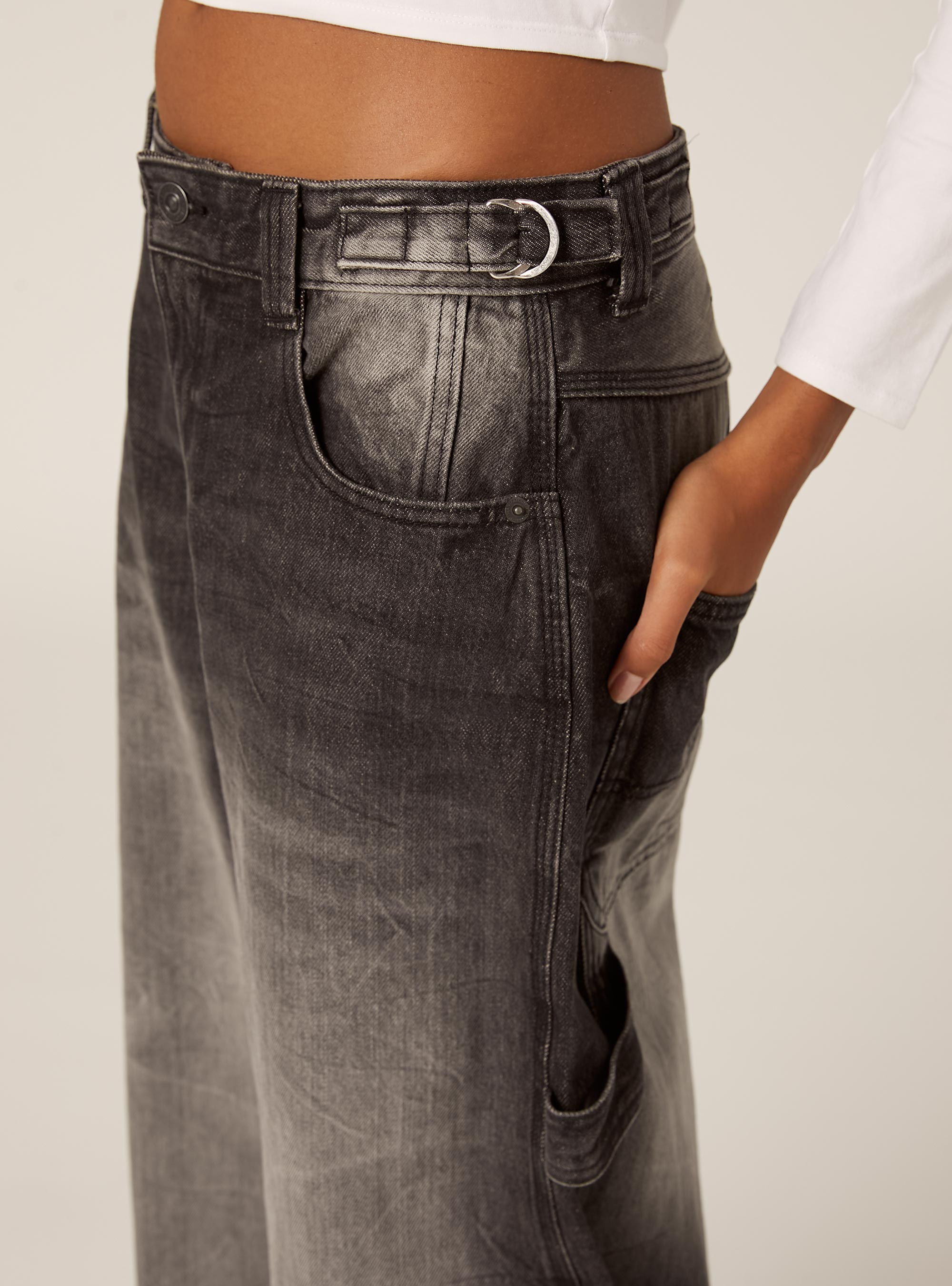 Jeans balloon carpenter con vita regolabile, D000 BLACK