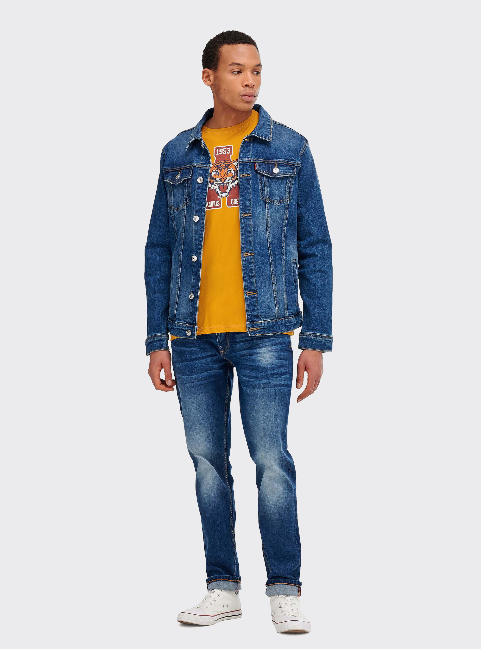 Giubbino denim regular fit, AZZURRO