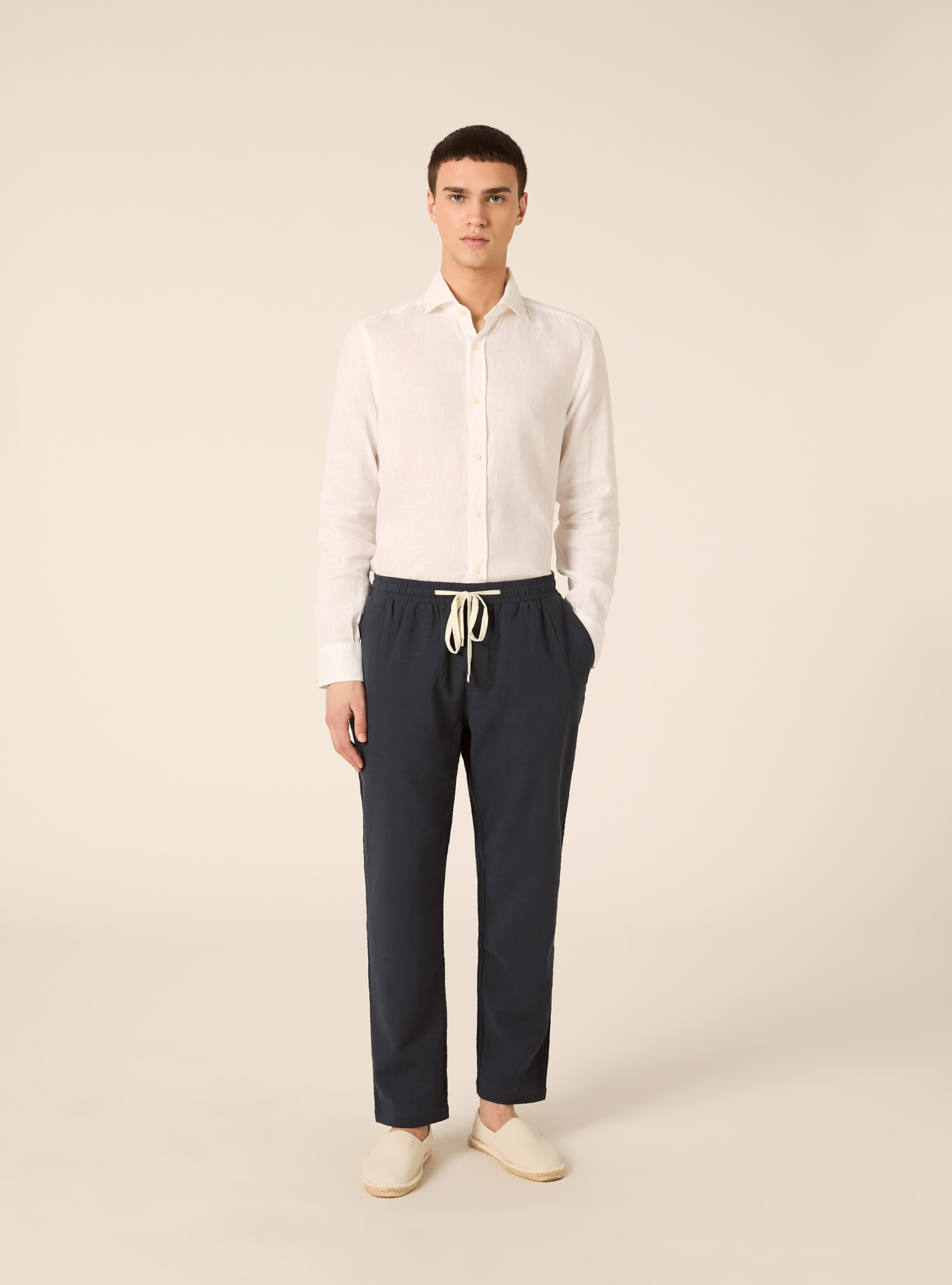 Pantaloni in cotone con laccio in vita, NA2 NAVY MEDIUM