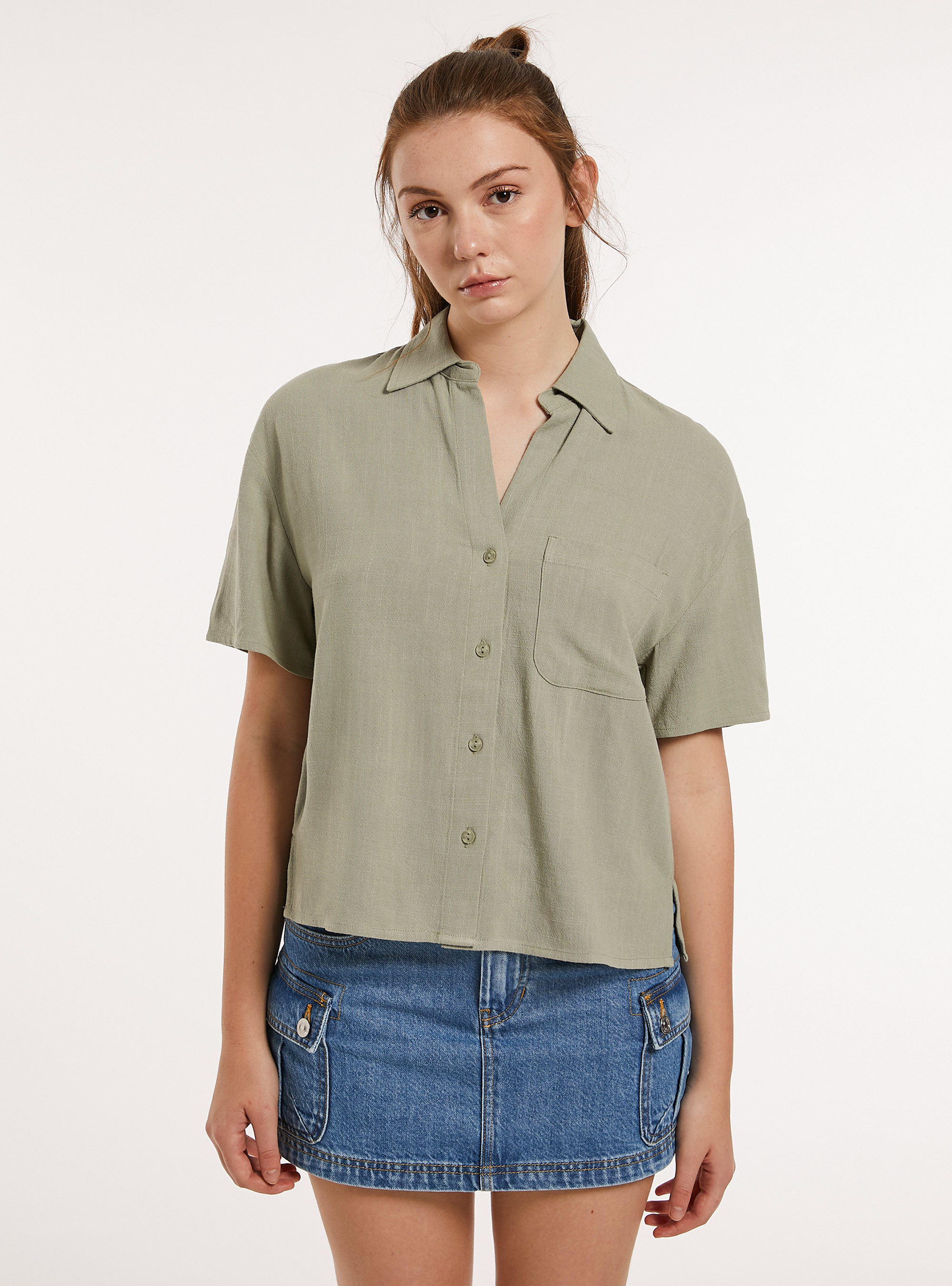 Linen blend cropped shirt, KY3 KAKY LIGHT