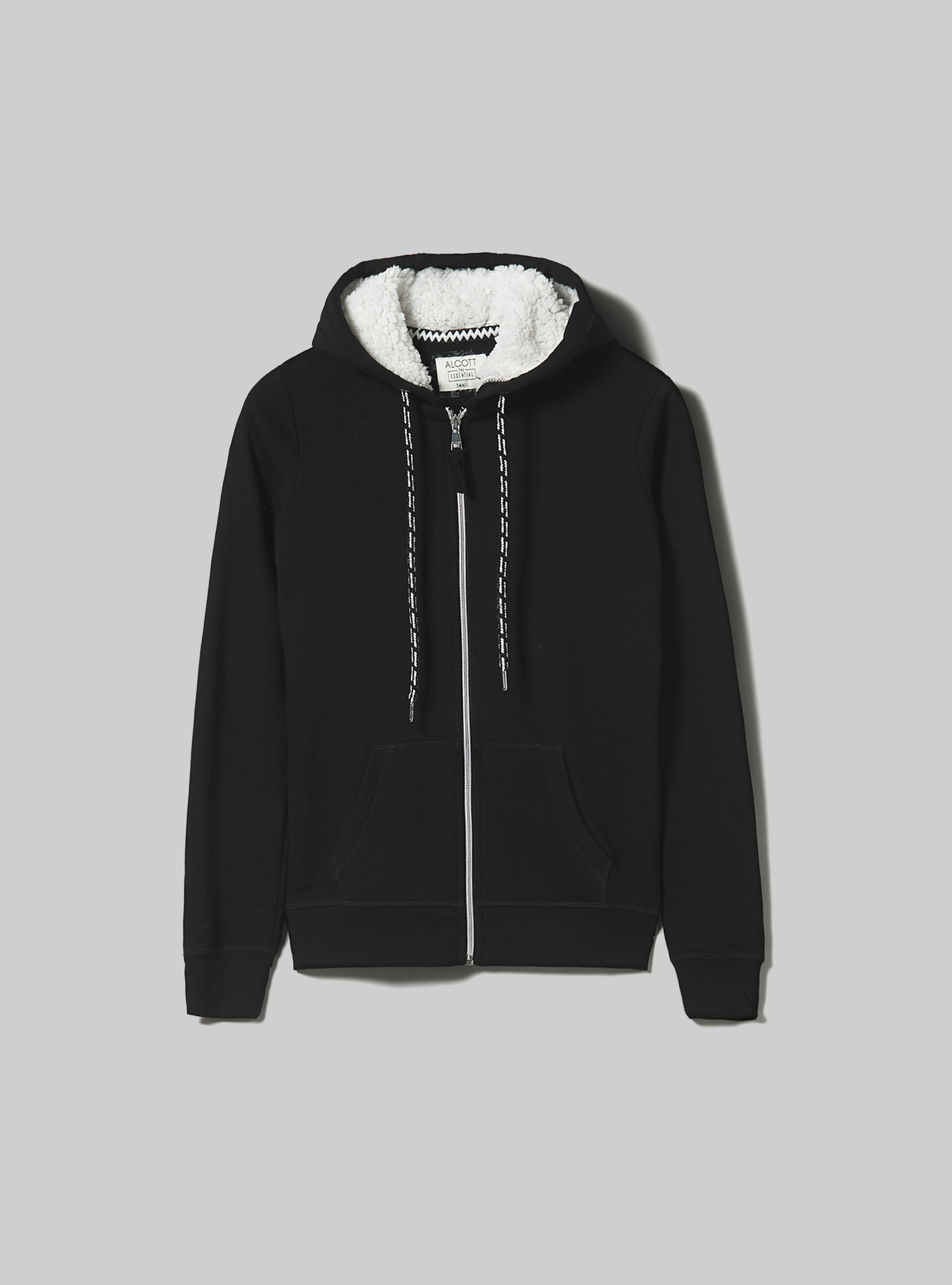 Sweatshirt with zip and faux fur hood, BLACK