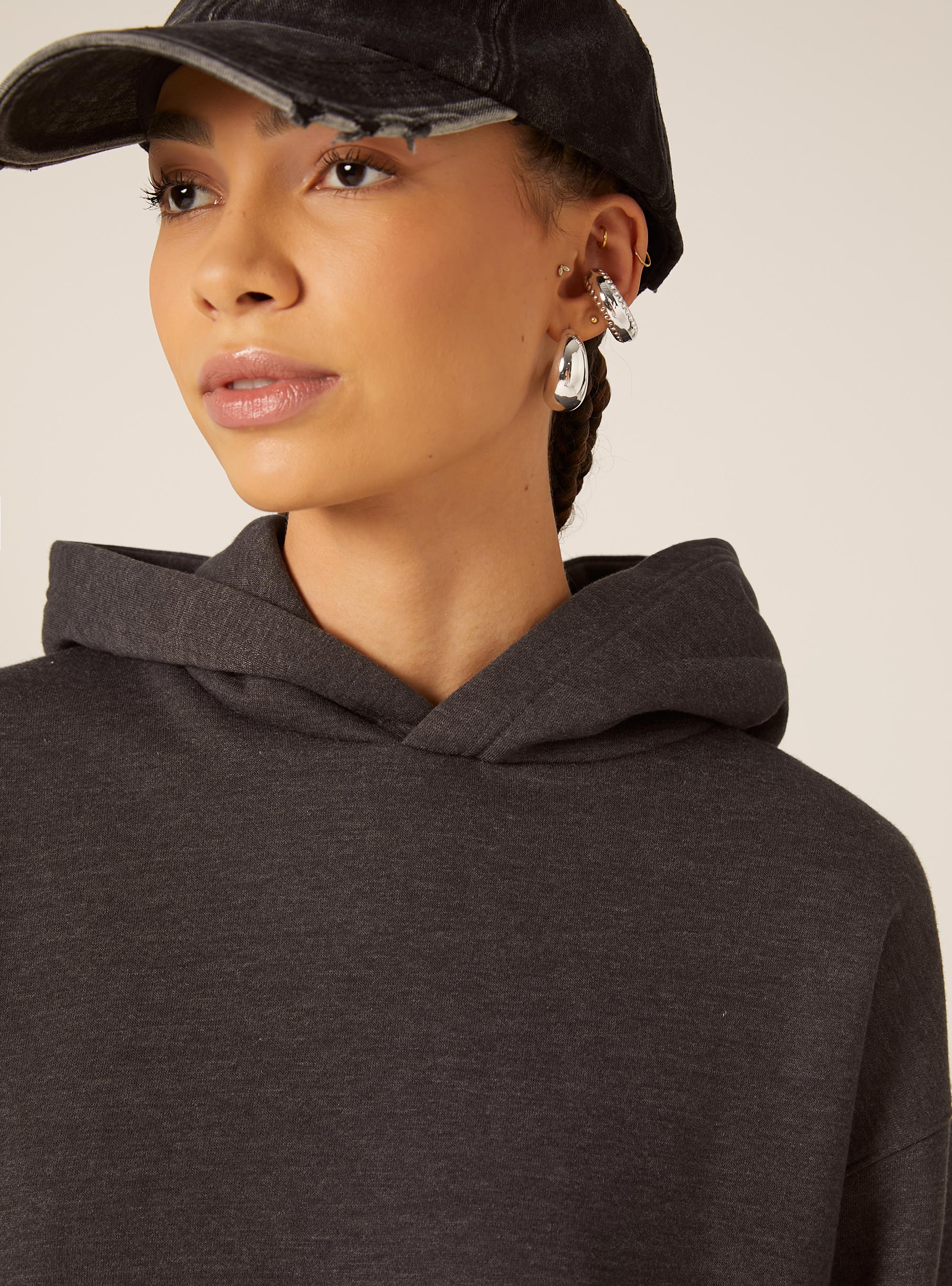 Boxy fit hooded sweatshirt, MGY1 GREY MEL DARK