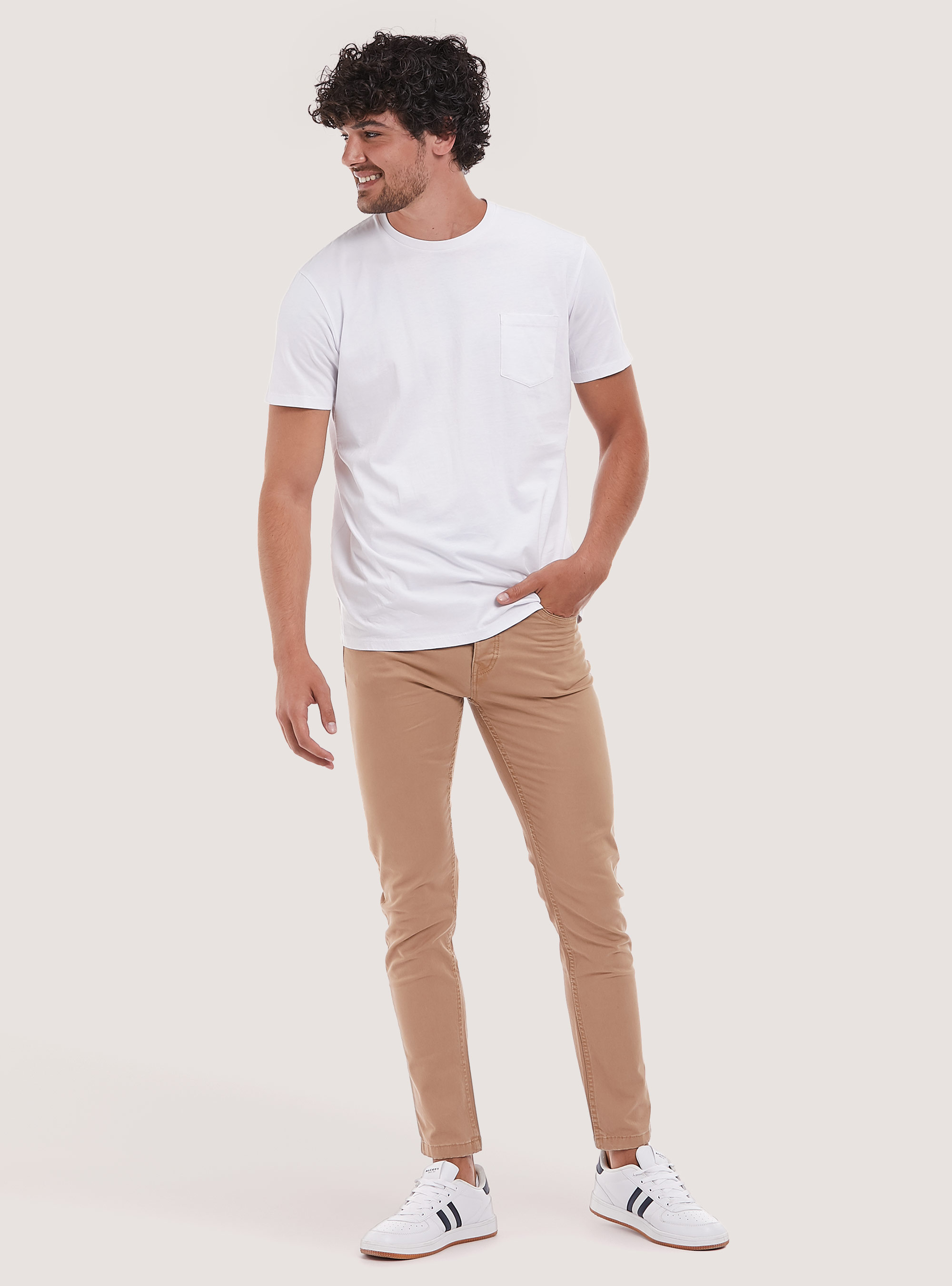 Recycled cotton skinny fit trousers, BG2 BEIGE MEDIUM