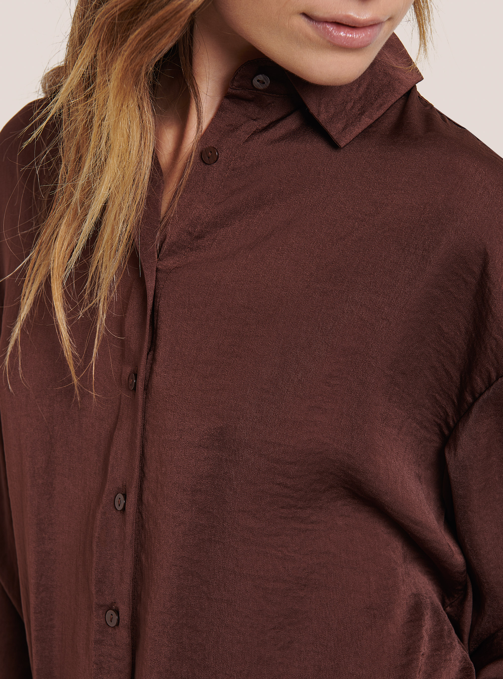 Satin shirt, C5610 BROWN