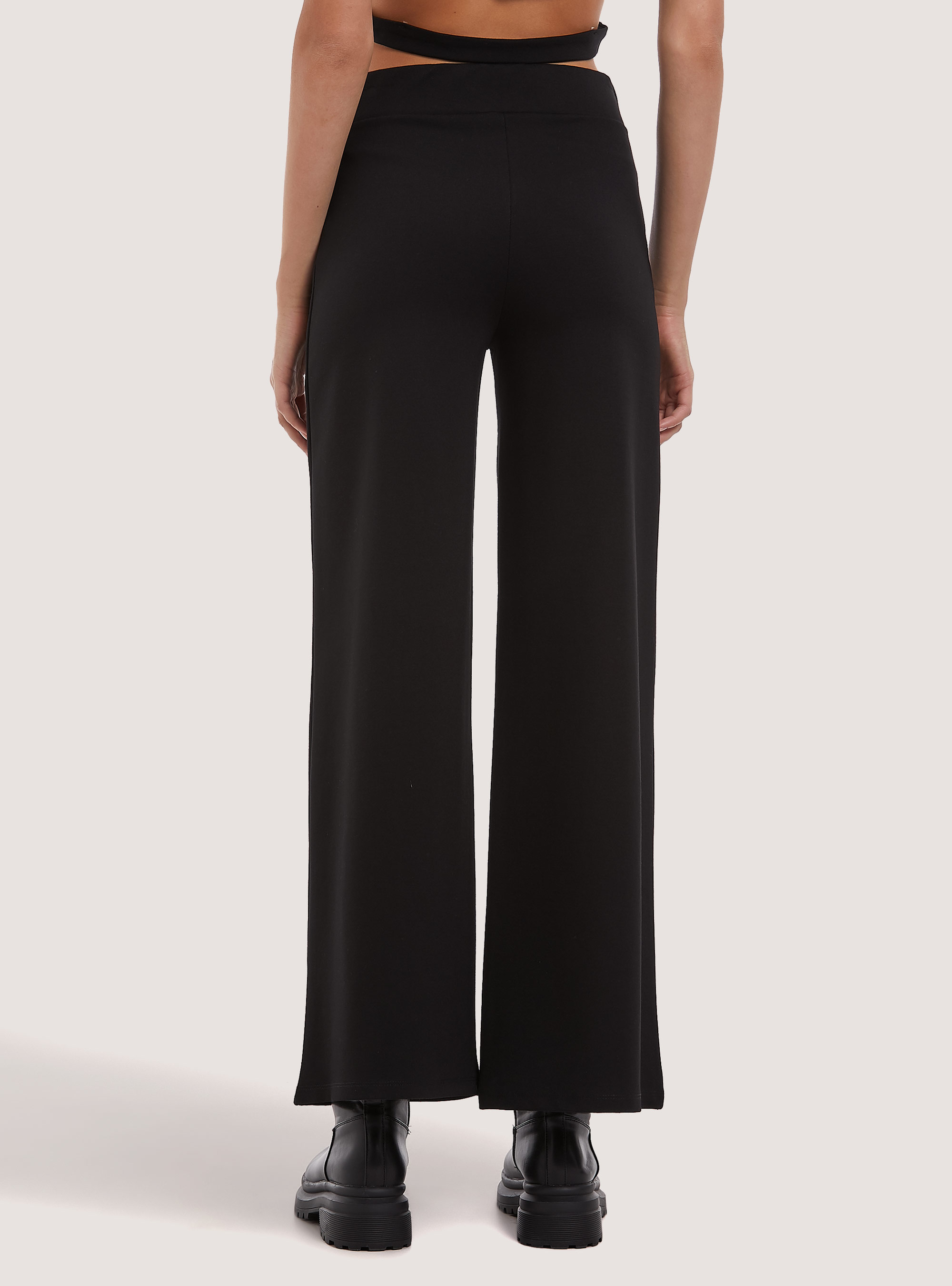 Plain-coloured wide leg trousers, BK1 BLACK