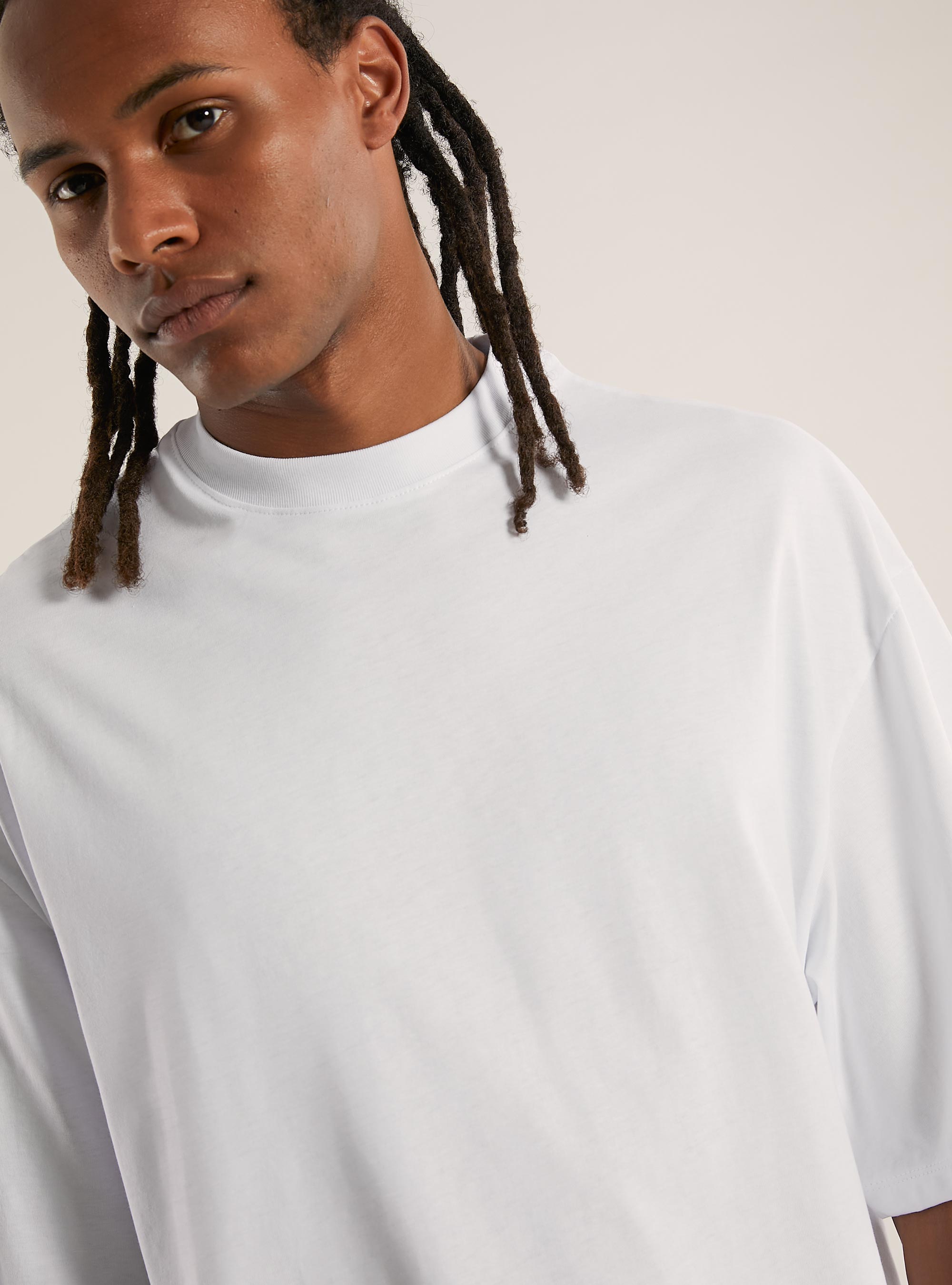 Tee-shirt en coton à la coupe super-robuste, WH3 WHITE