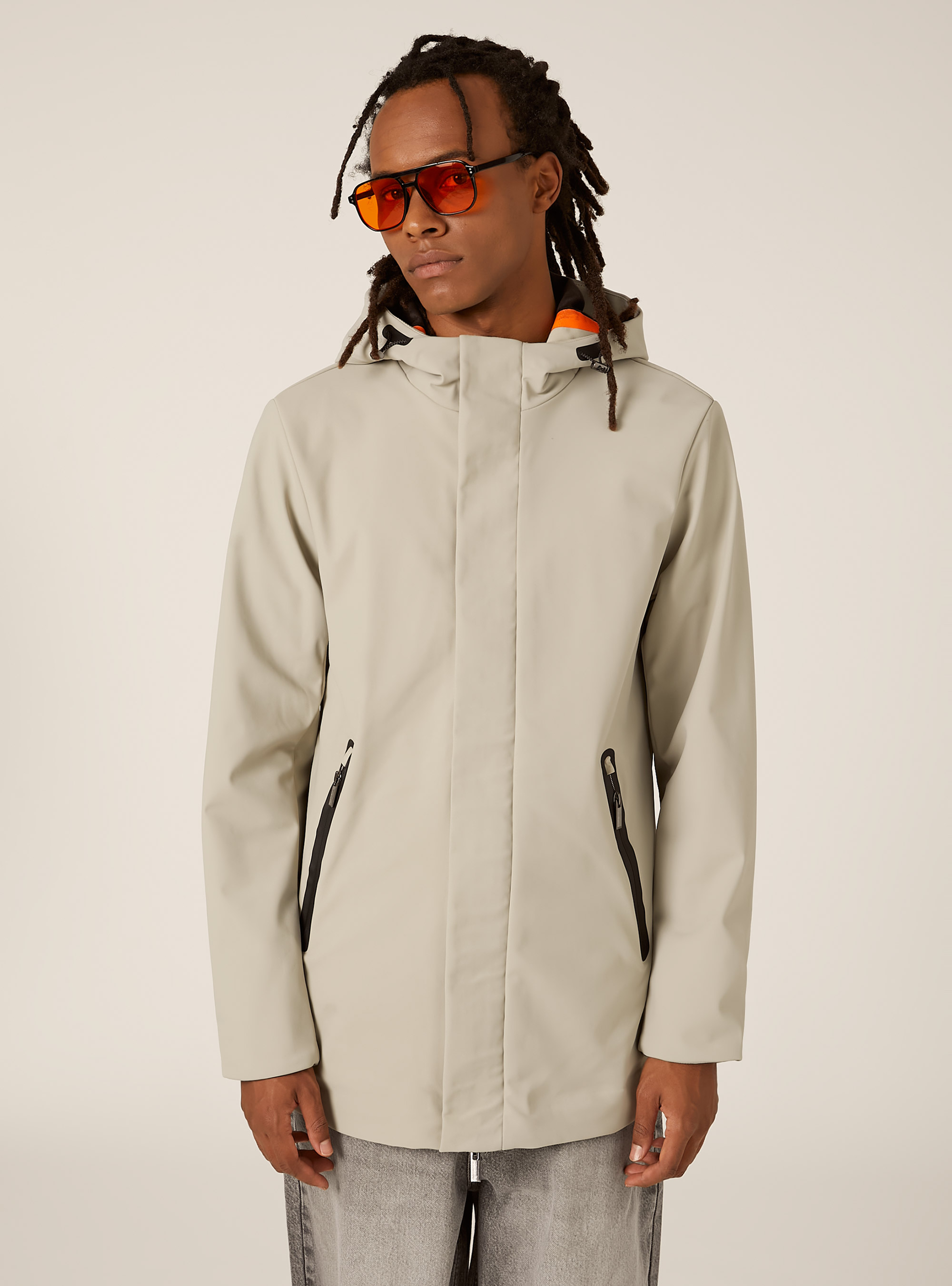 Technical fabric jacket with hood, CR3 CREAM LIGHT