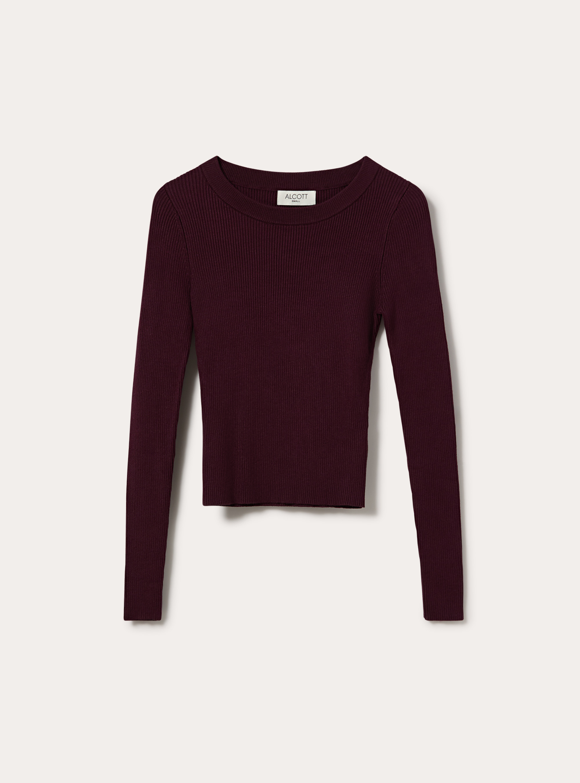 Maglia girocollo a coste, BO1 BORDEAUX DARK