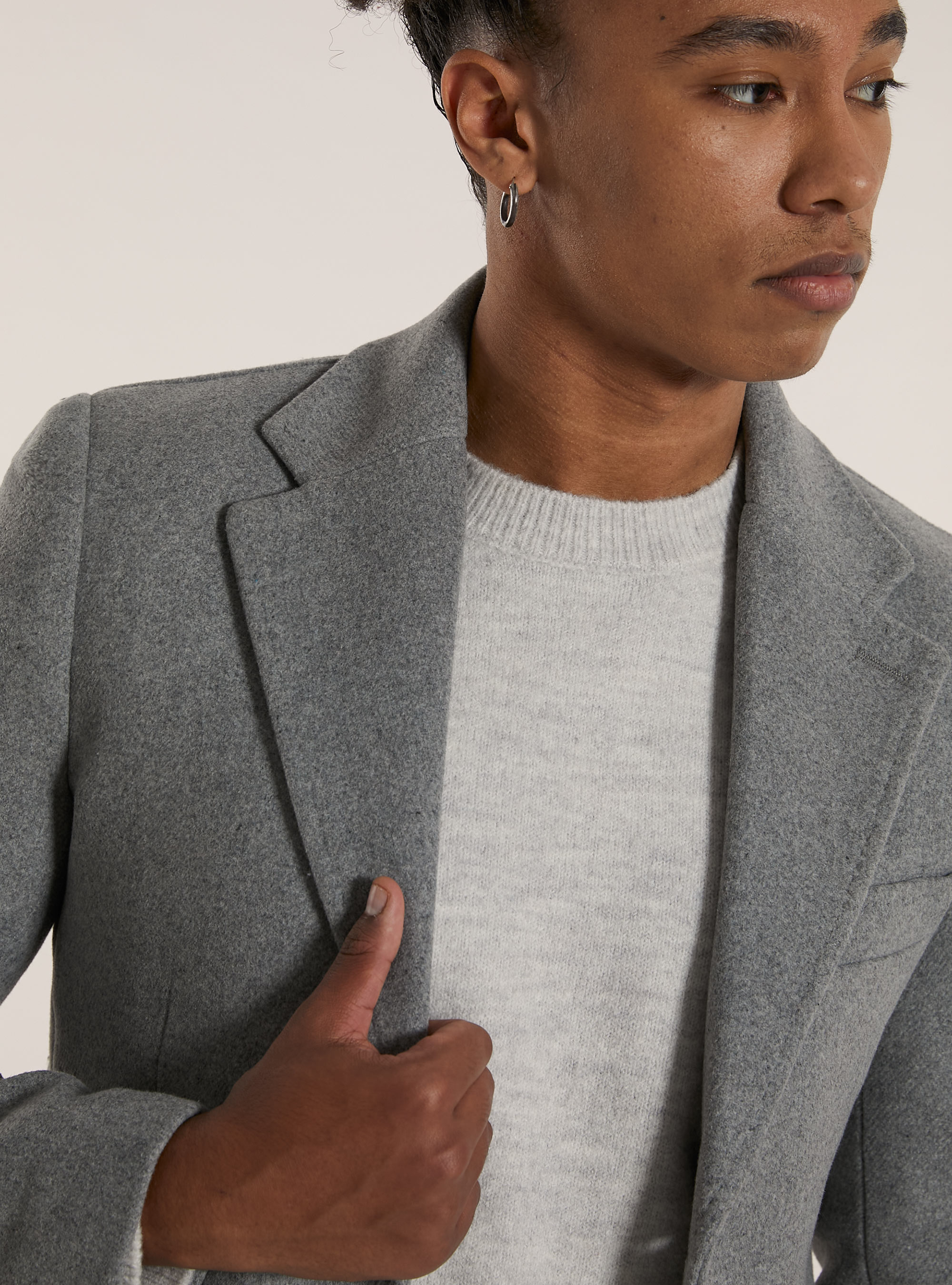 Single breasted wool blend coat, MGY3 GREY MEL LIGHT
