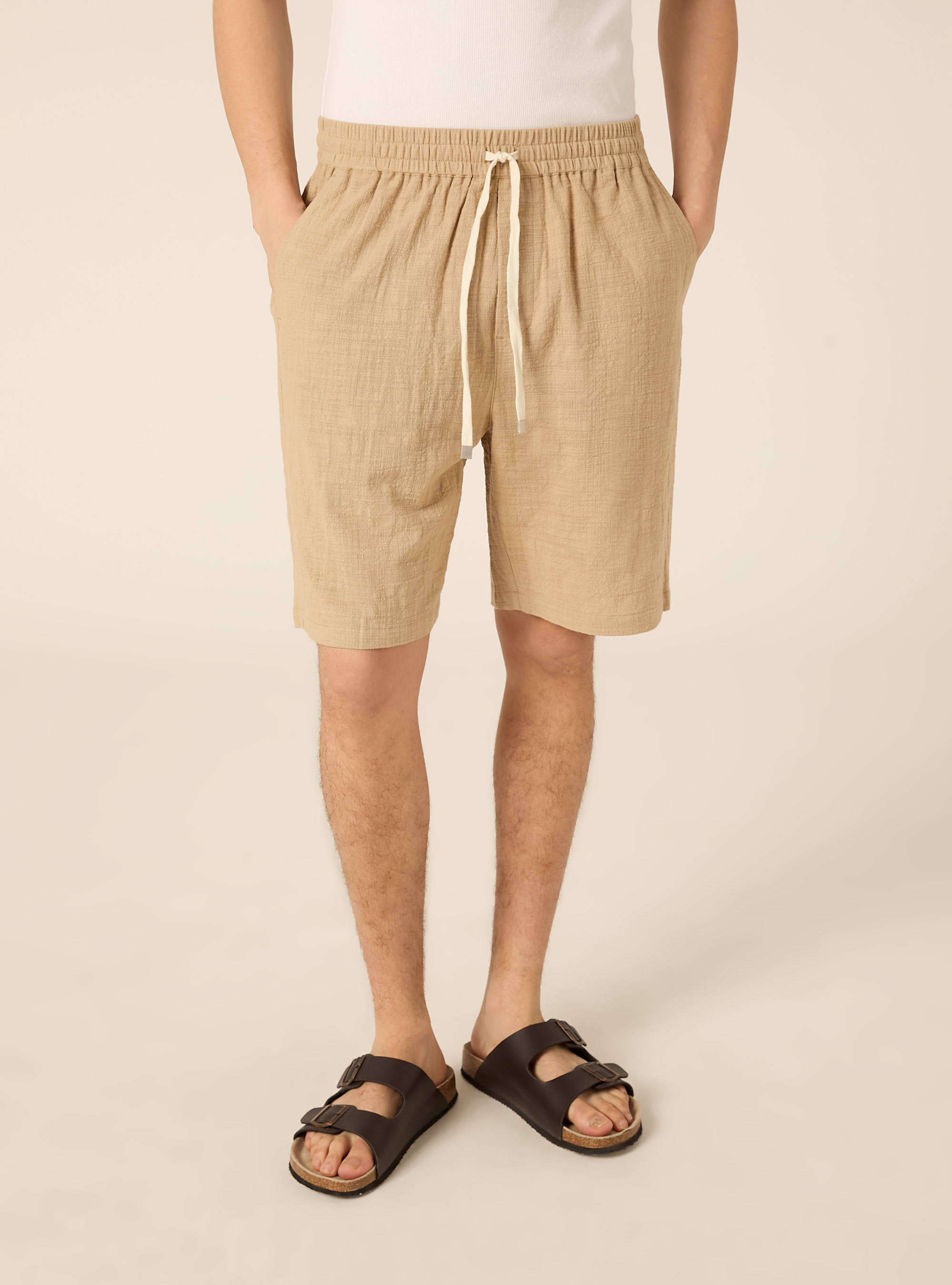 Bermuda in cotone con laccio in vita, BG2 BEIGE MEDIUM