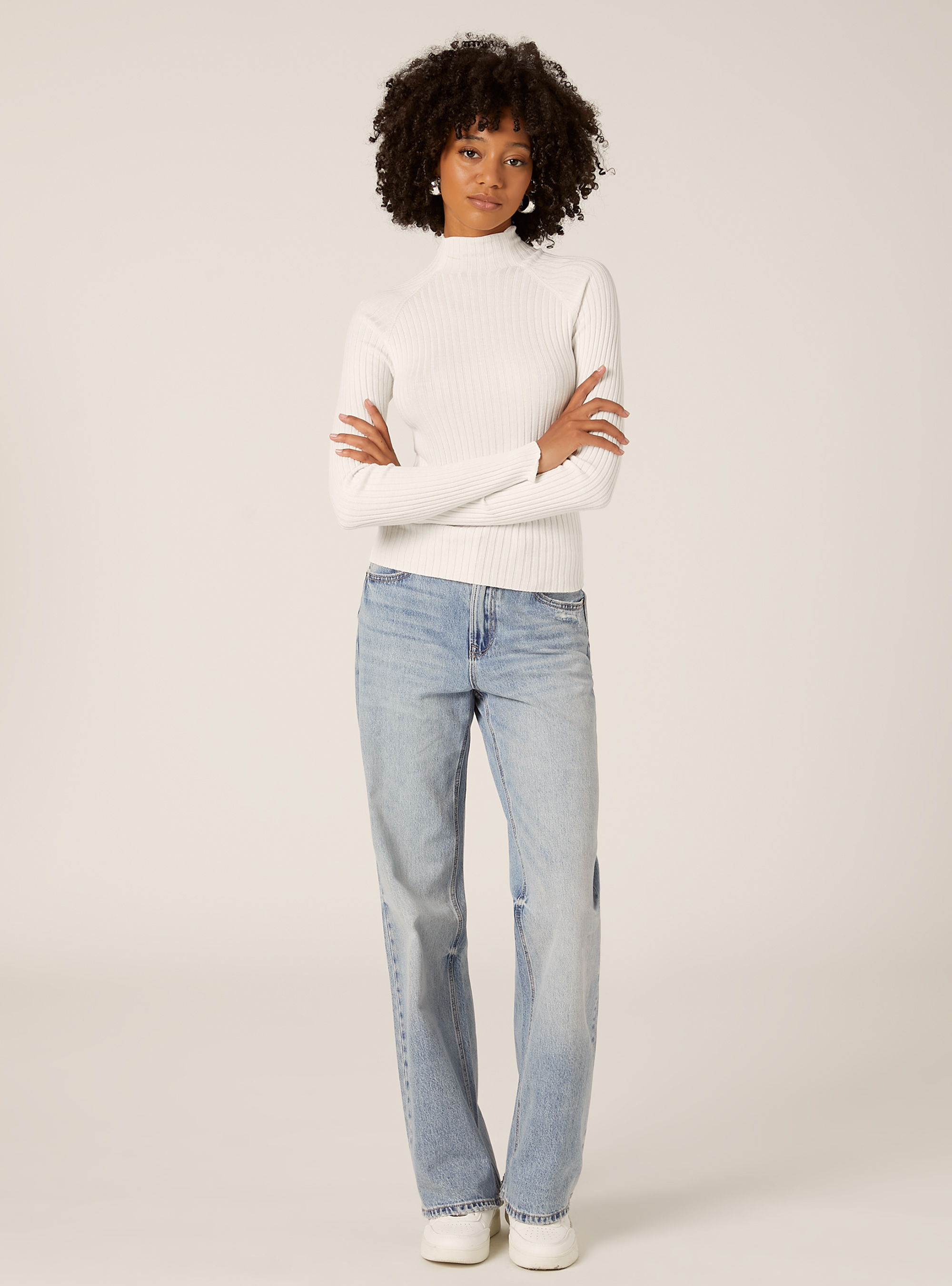 Mid-neck ribbed pullover, WH2 WHITE