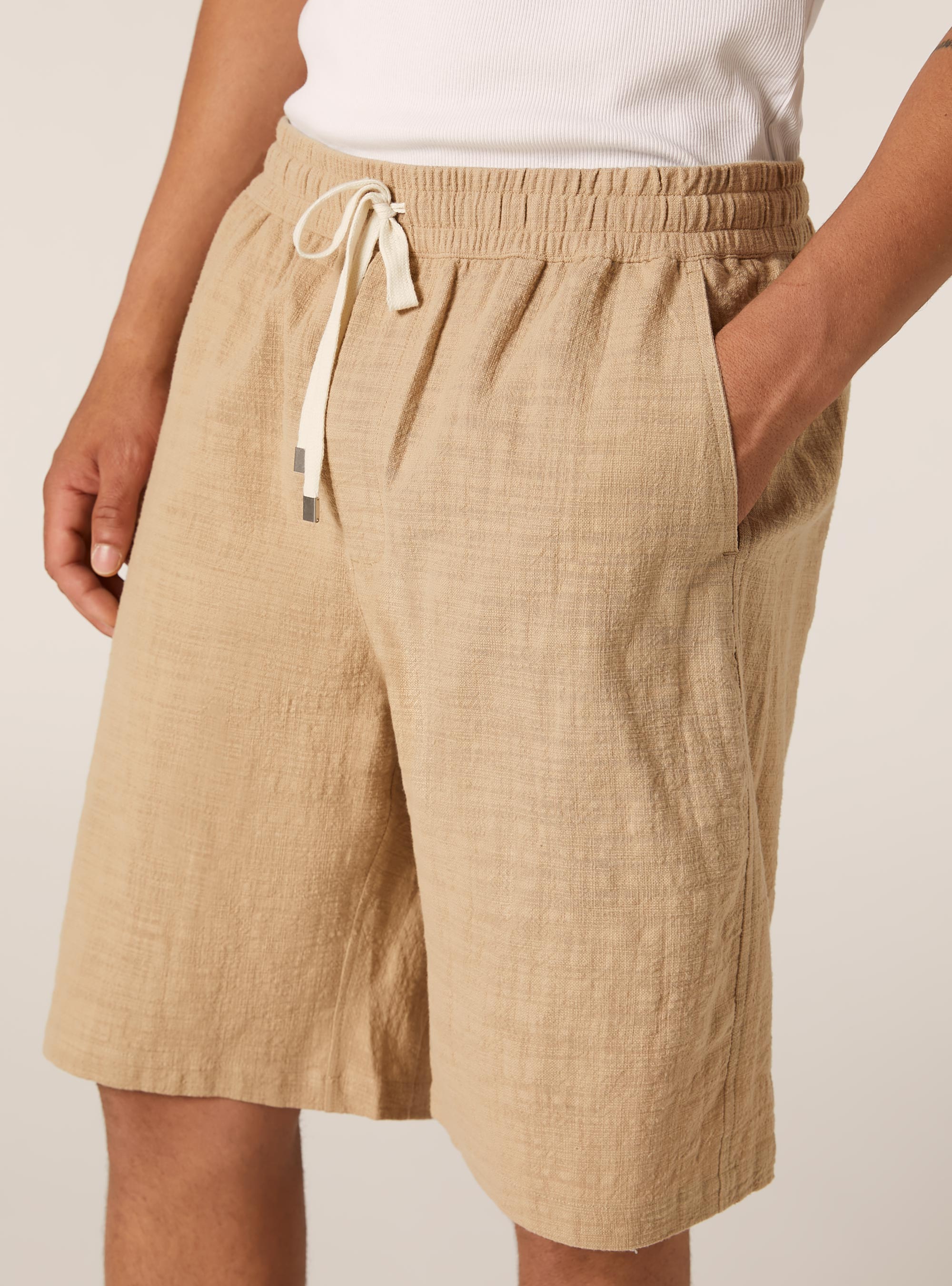 Cotton bermuda shorts with elastic waistband, BG1 BEIGE DARK