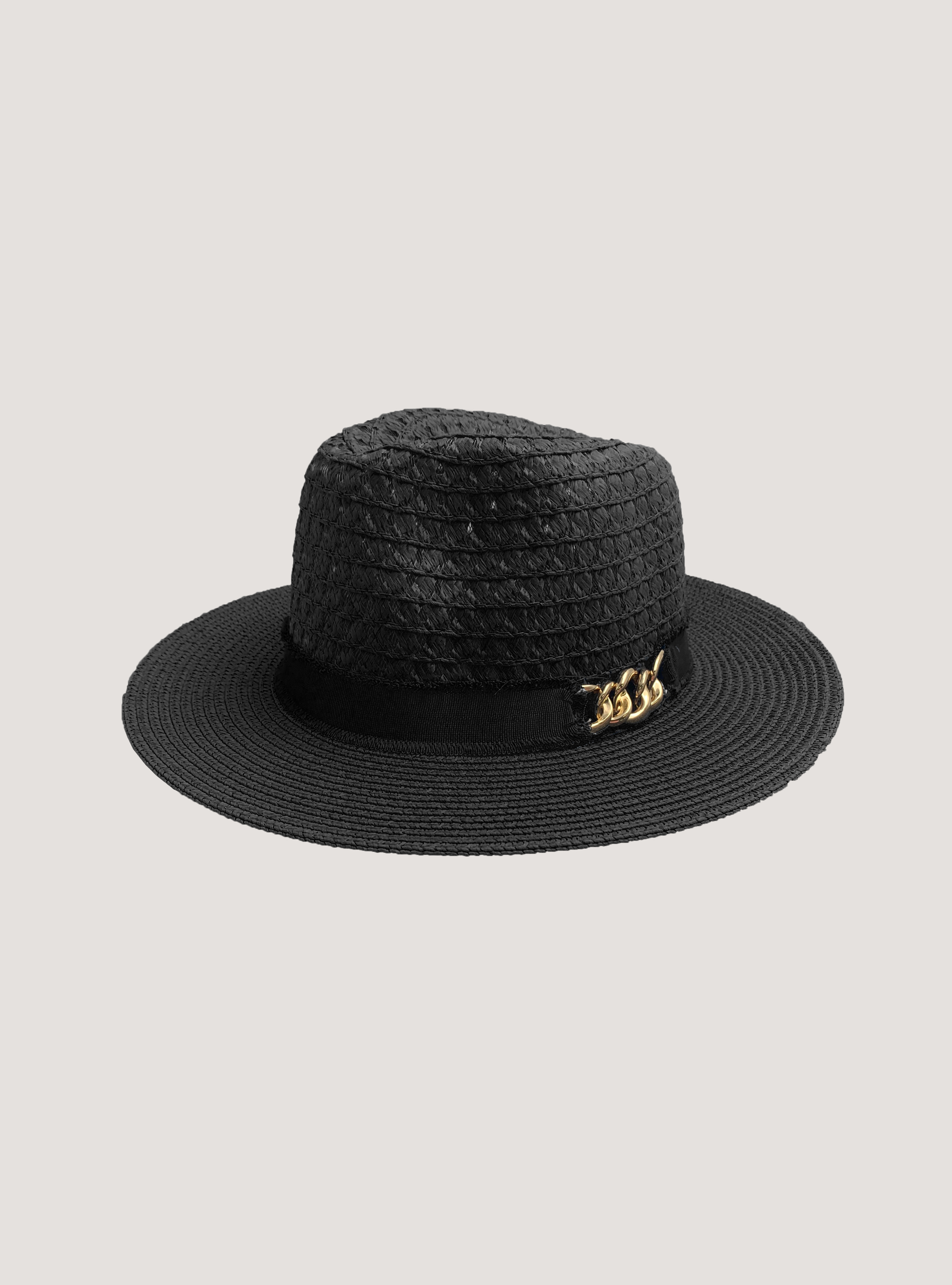 Wide-brimmed hat with raffia texture, BK1 BLACK