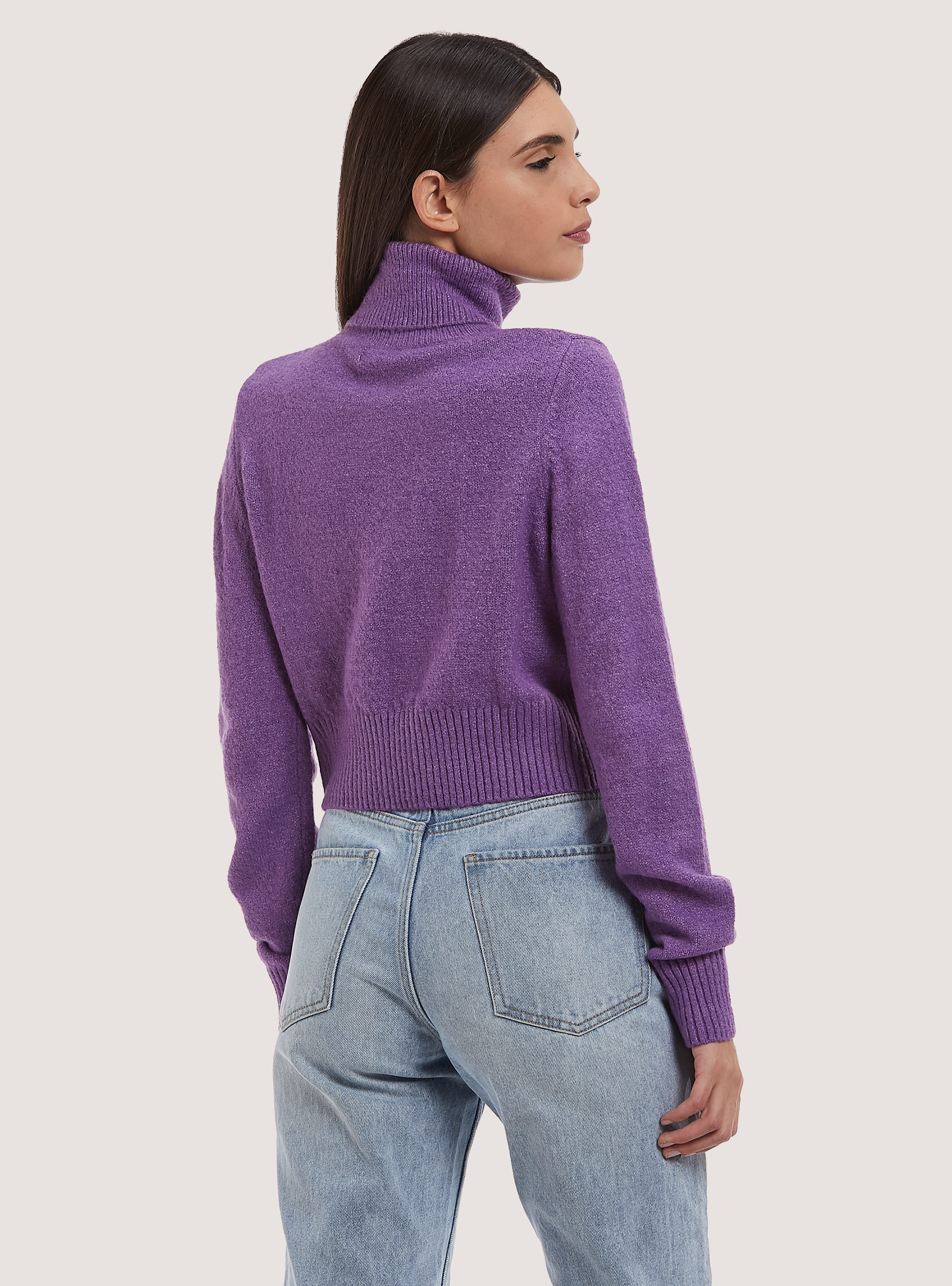 Pullover morbido cropped a collo alto, VI3 VIOLET LIGHT