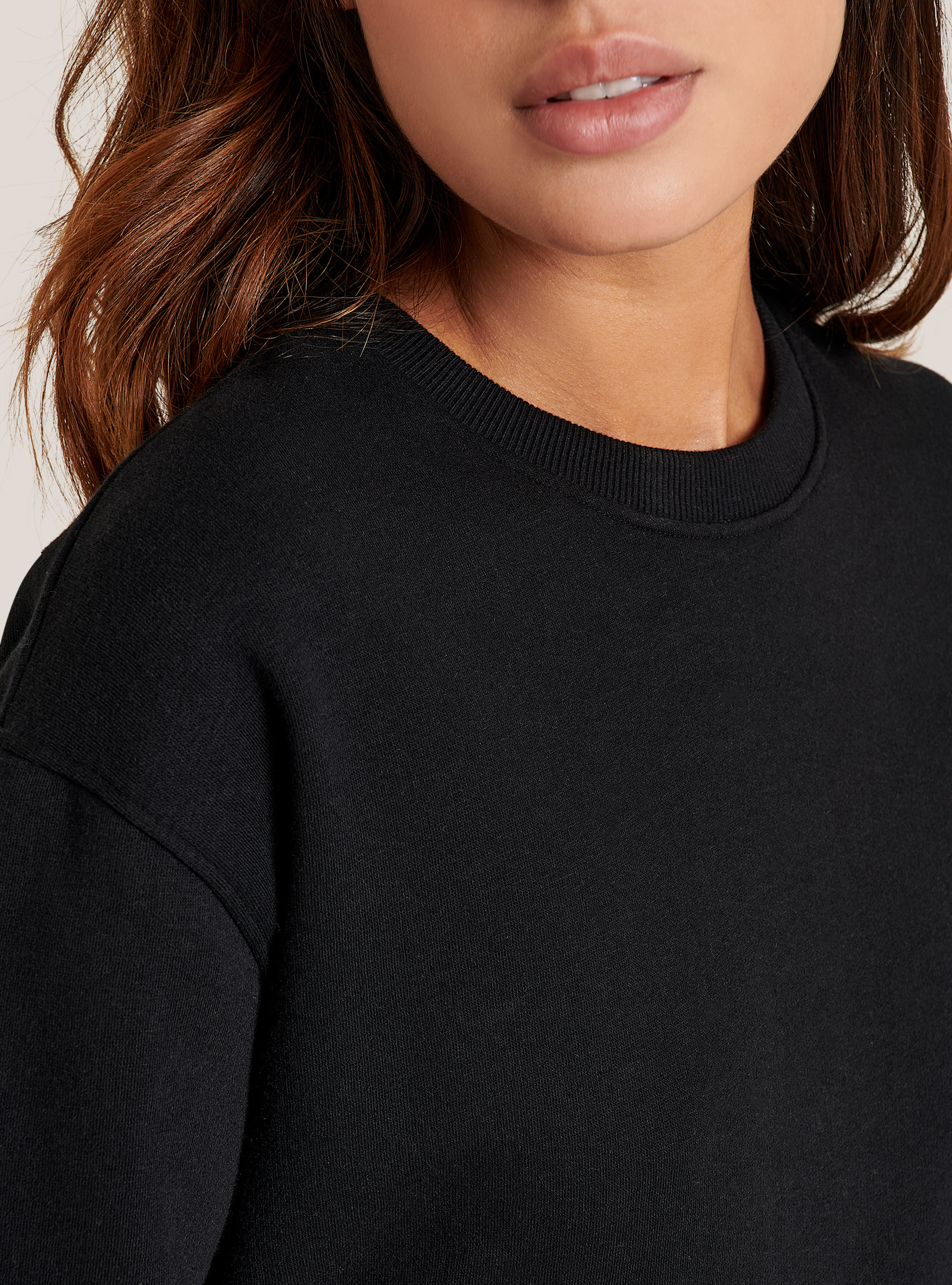 Basic round-neck cotton sweatshirt, BLACK