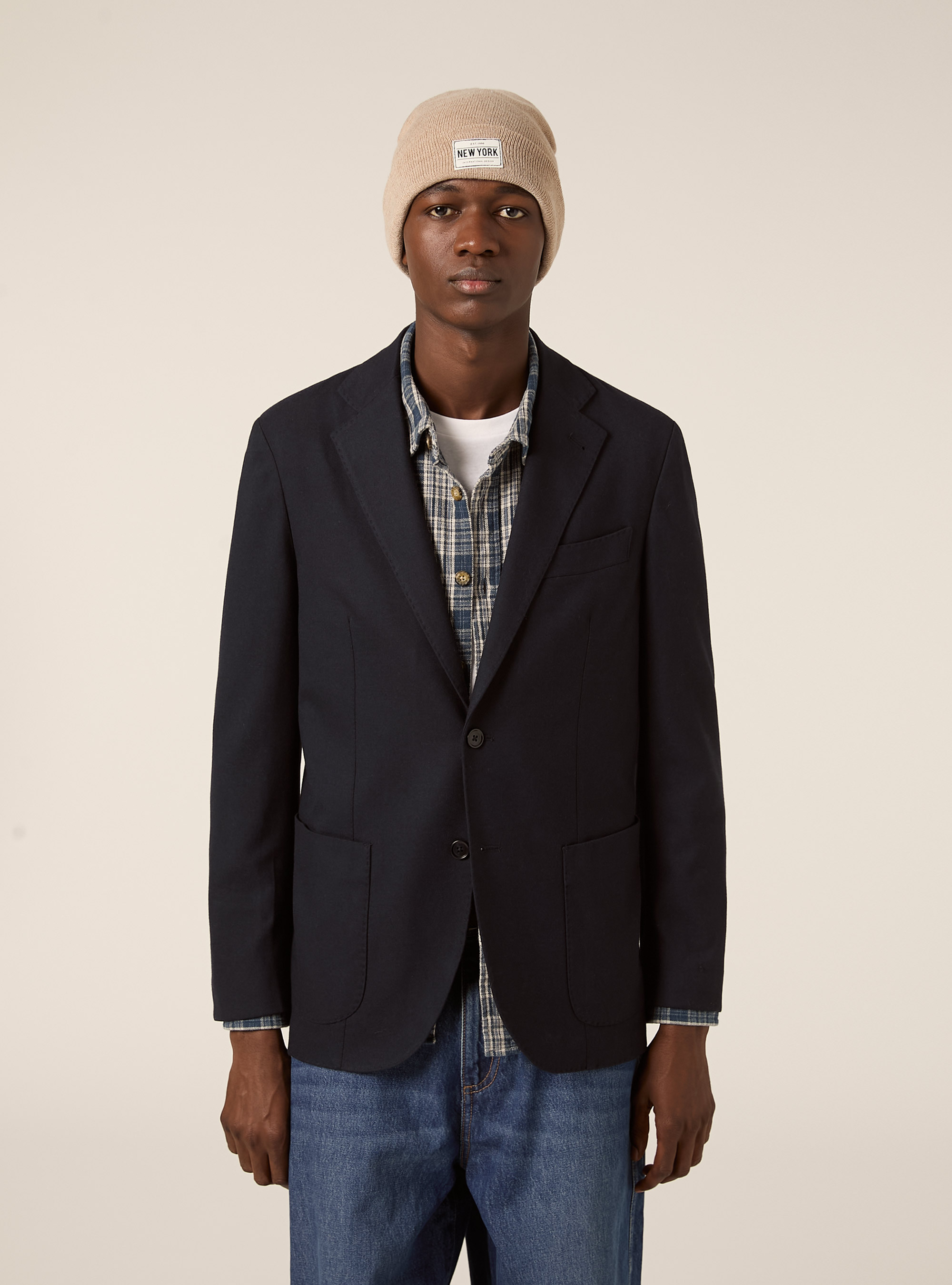 Giacca monopetto con tasca a toppa in miso lana, NA1 NAVY DARK