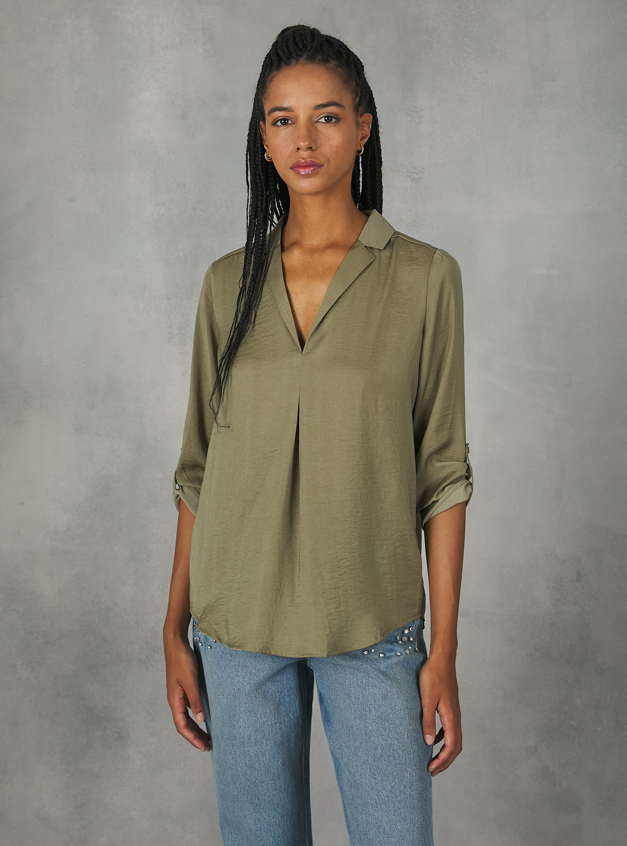 Chemisier uni avec encolure à revers, KY2 KAKY MEDIUM