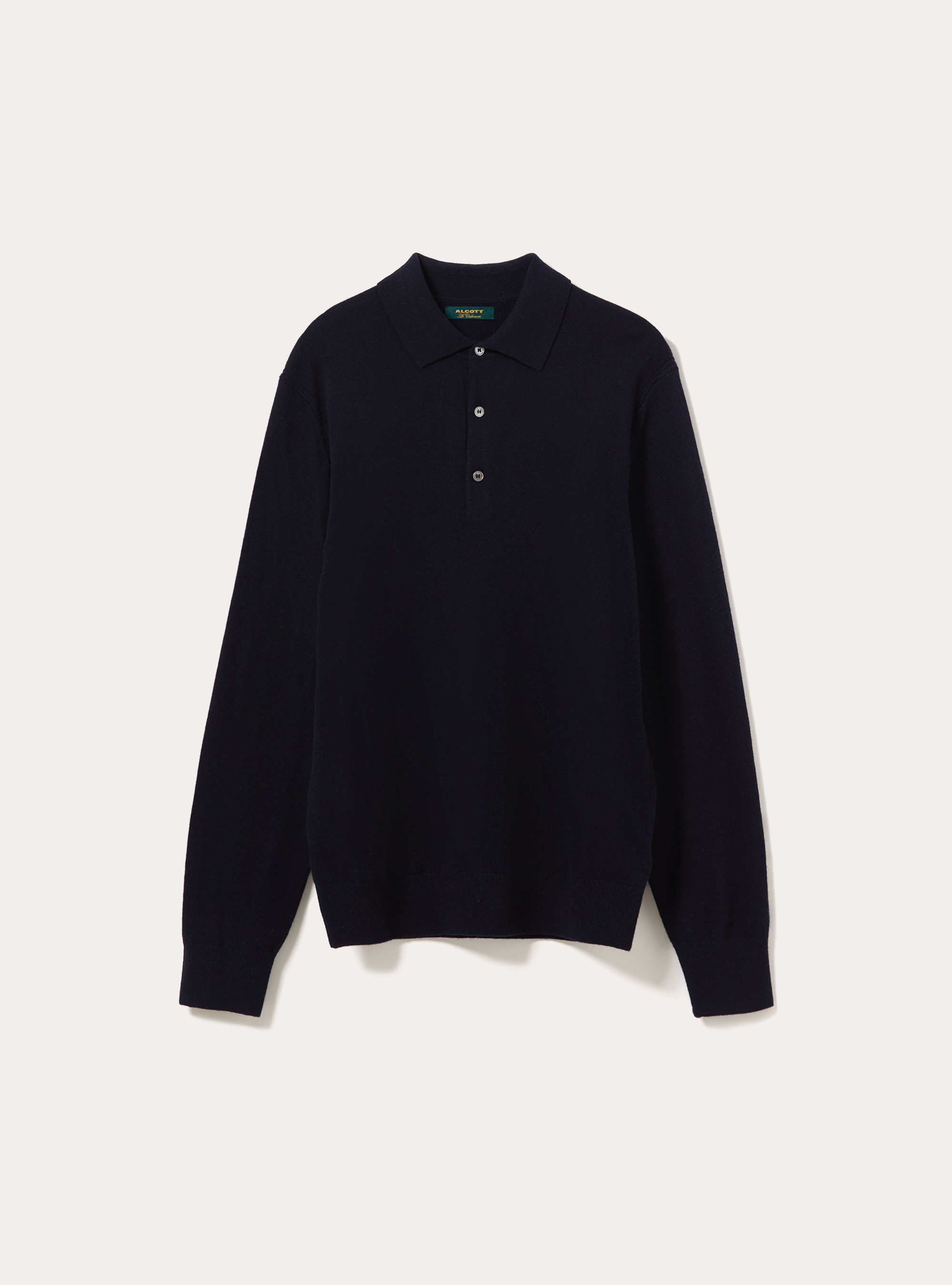 Long sleeve wool and cashmere blend knit polo shirt, NA1 NAVY DARK