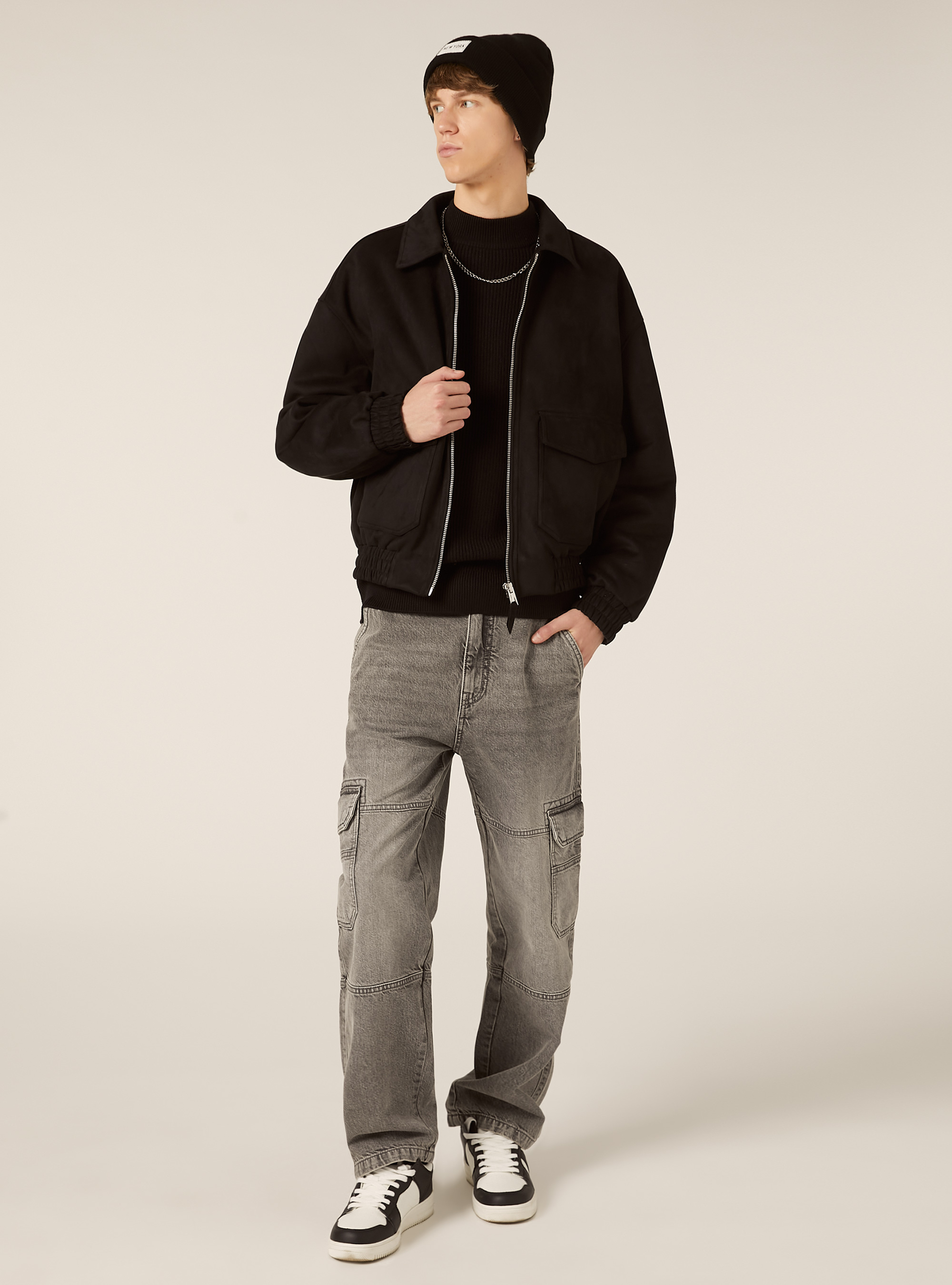 Bomber effetto camoscio boxy fit, BK1 BLACK