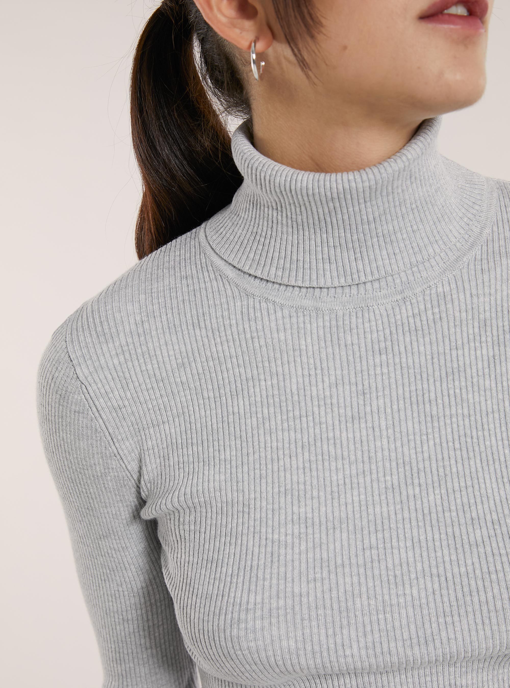 Maglia a collo alto a coste, MGY2 GREY MEL MEDIUM