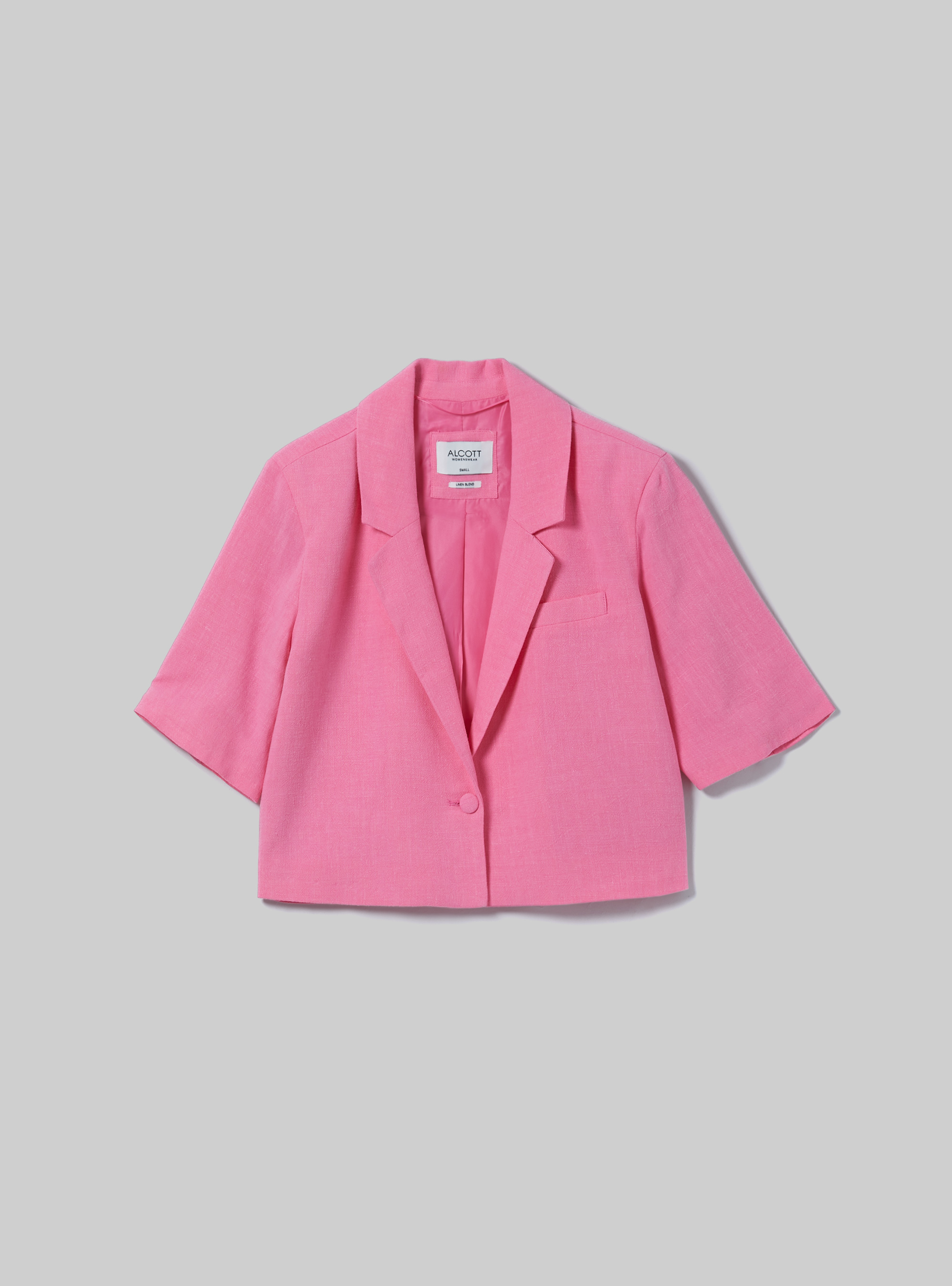 Linen blend cropped blazer, PK1 PINK DARK