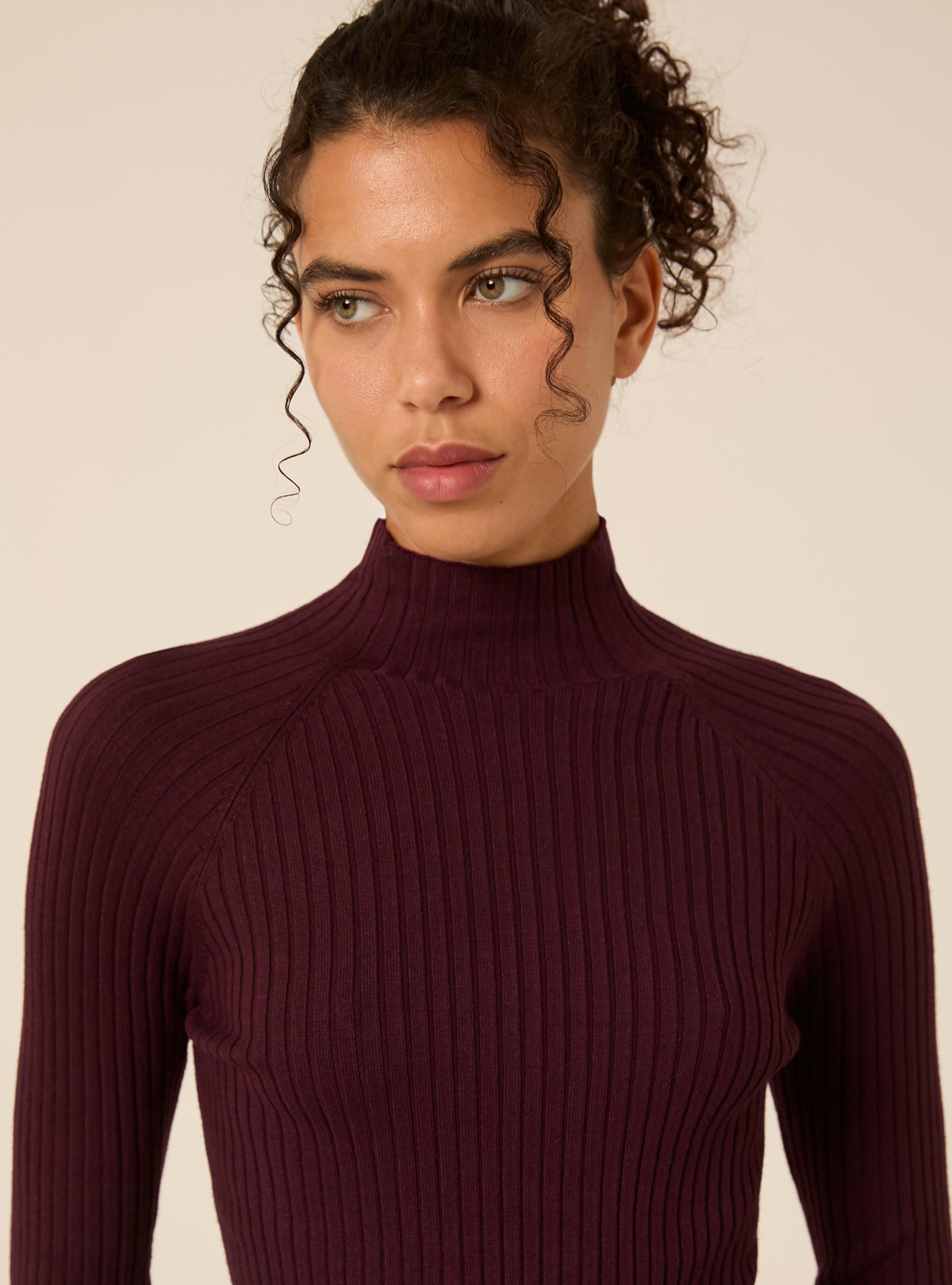 Ribbed mock neck jumper with raglan sleeves, BO1 BORDEAUX DARK
