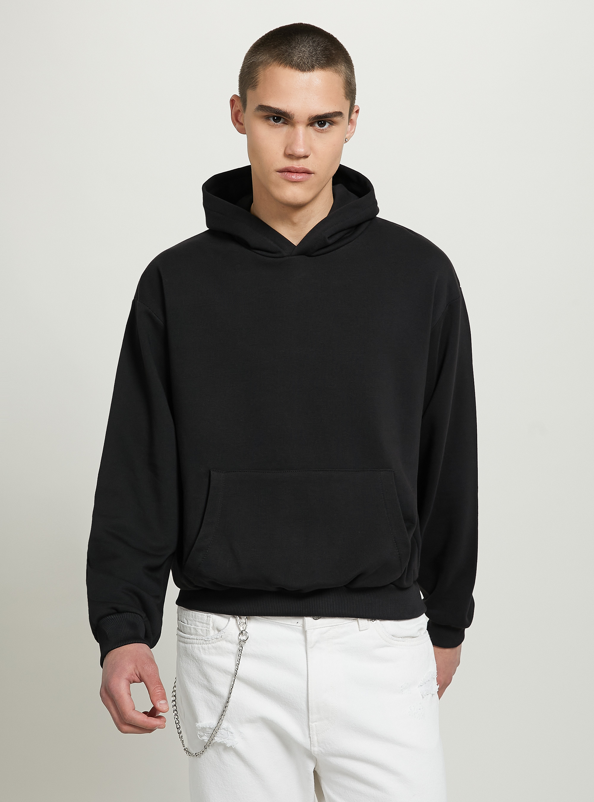 Felpa boxy fit con cappuccio, BK1 BLACK