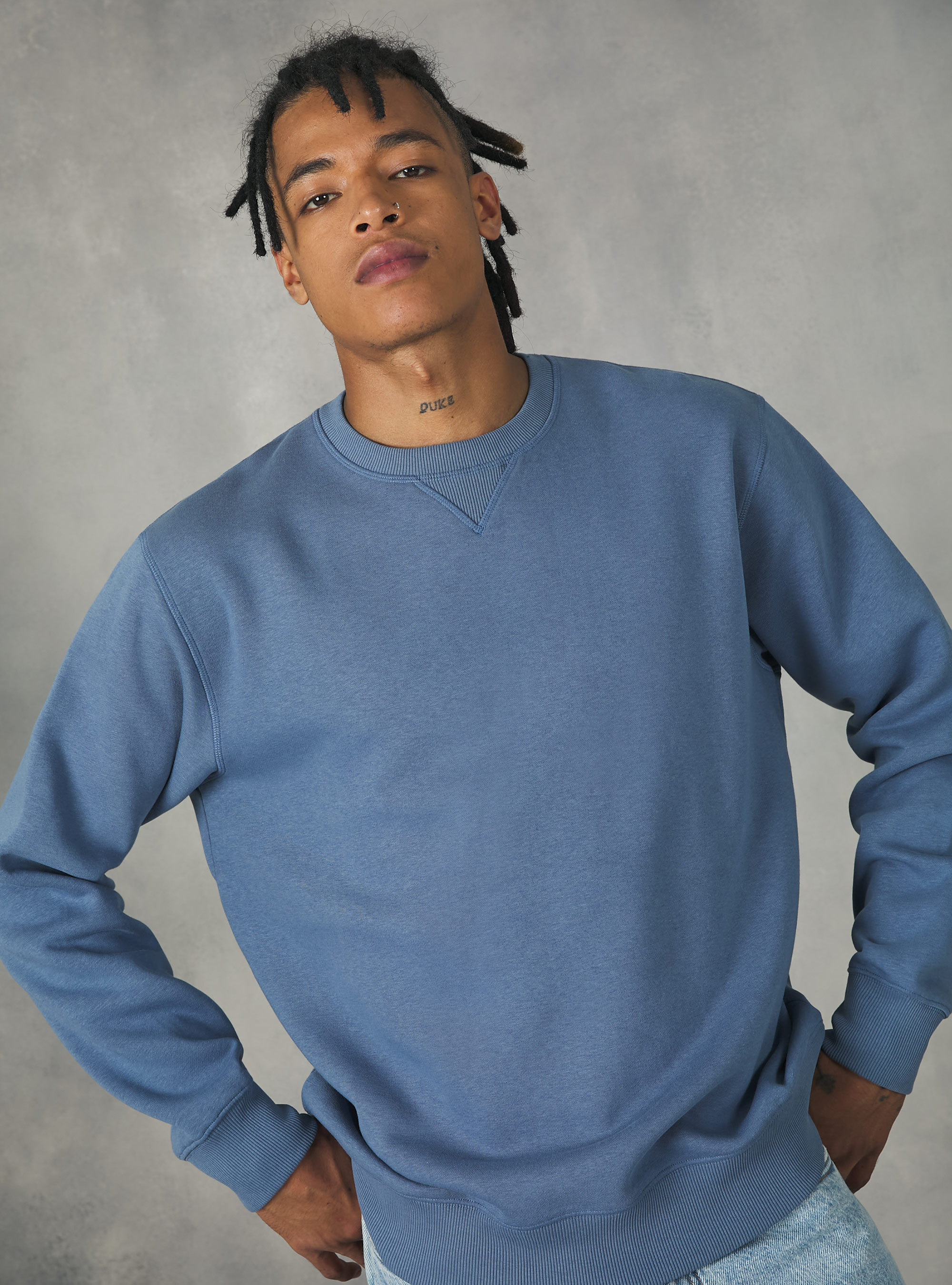 Felpa girocollo tinta unita, BL3 BLUE LIGHT