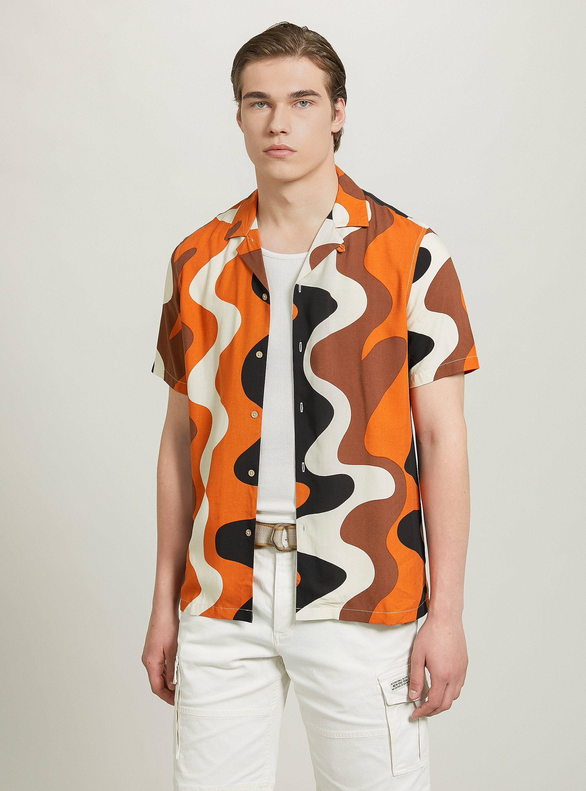 Geometric print shirt, BR2 BROWN MEDIUM