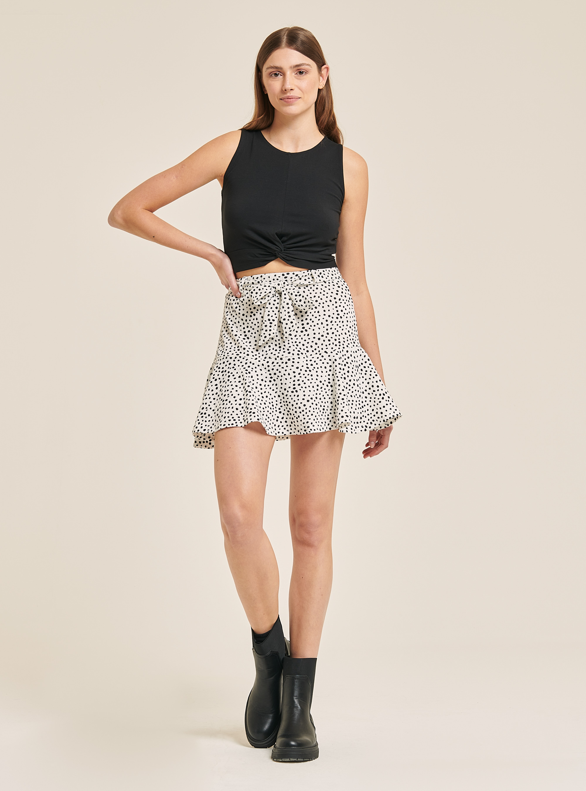 Mini skort with polka dot strap, WHITE