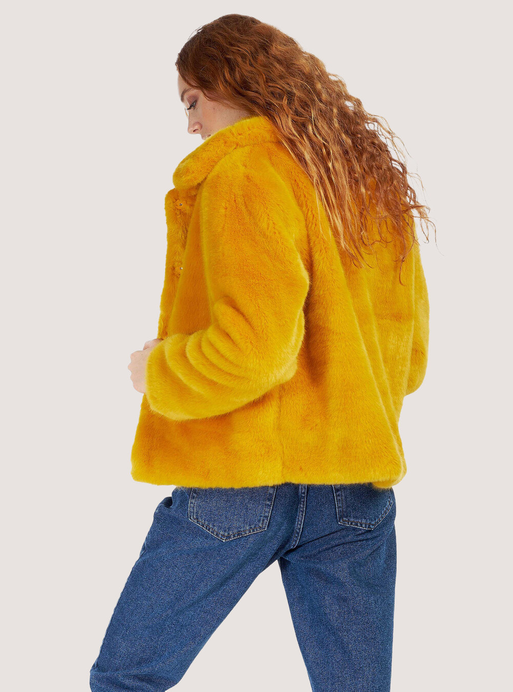 SHORT FAKE FUR COAT, YELLOW