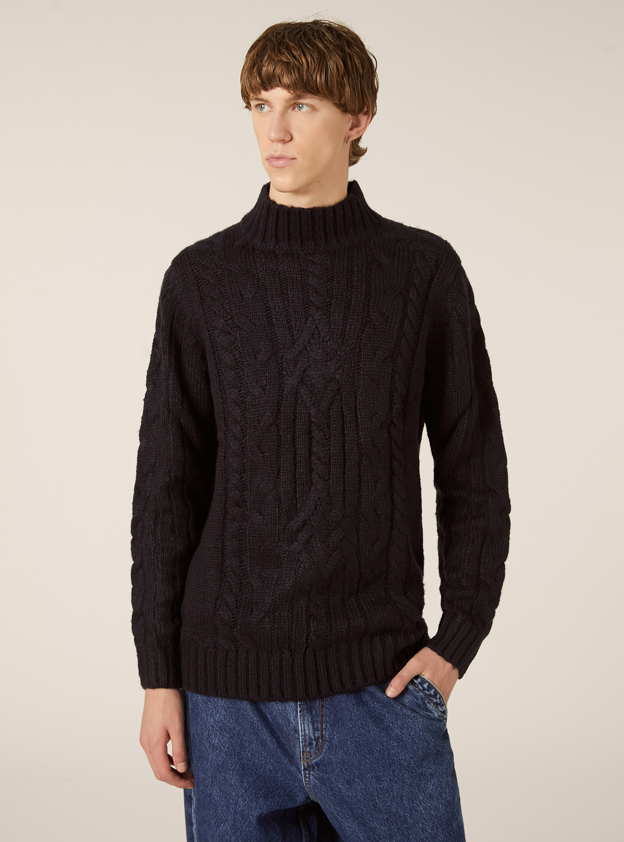 Pullover mezzo collo con trecce, NA1 NAVY DARK