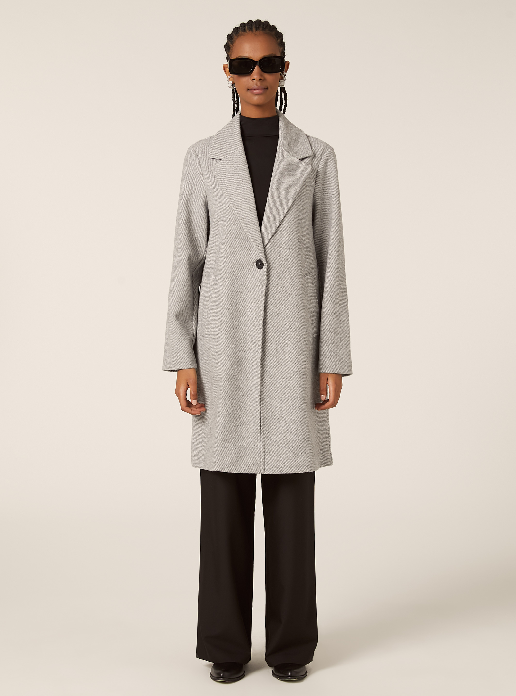 Cappotto midi monopetto, MGY3 GREY MEL LIGHT