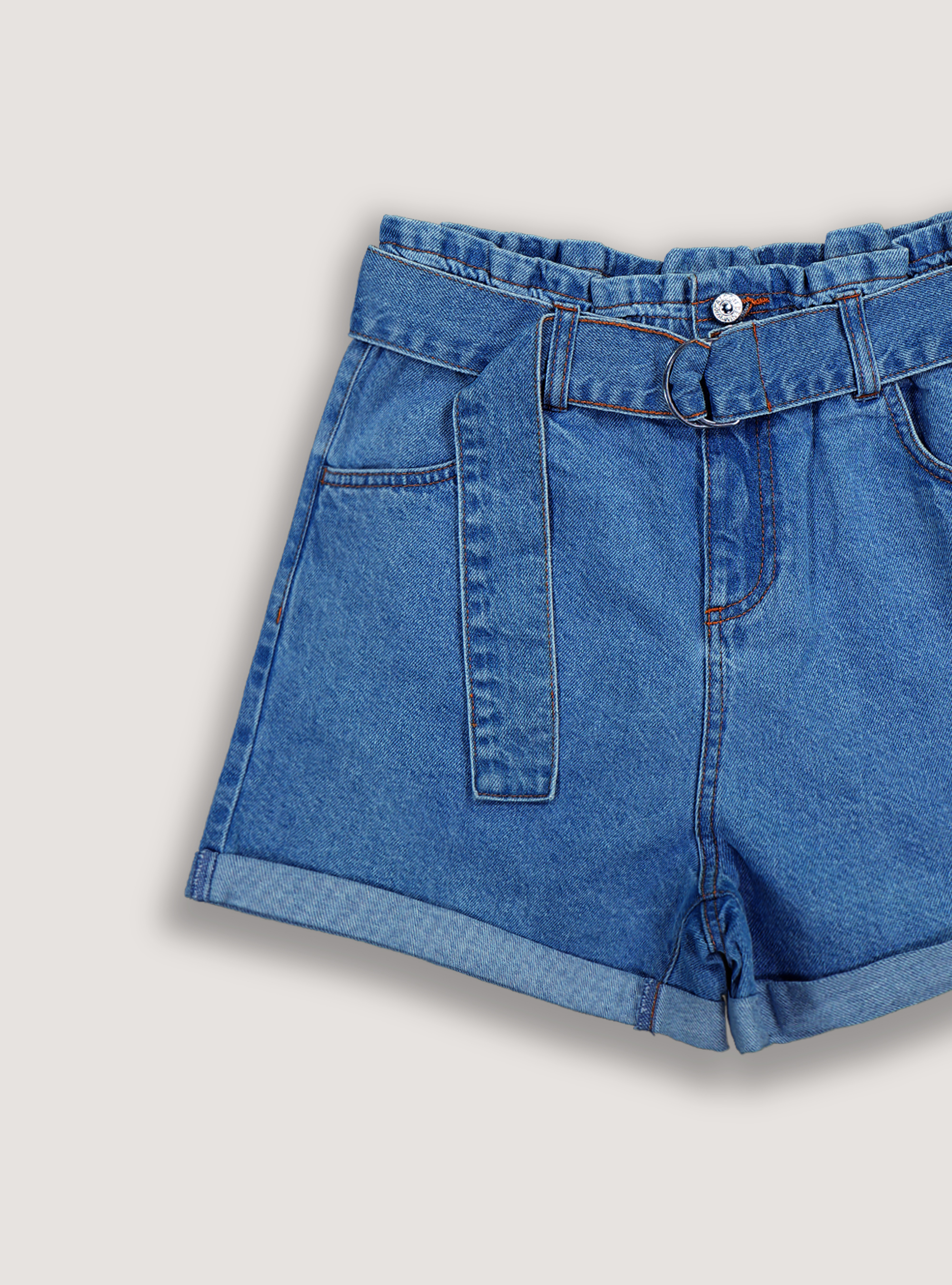 Denim shorts with strap, D003 MEDIUM BLUE